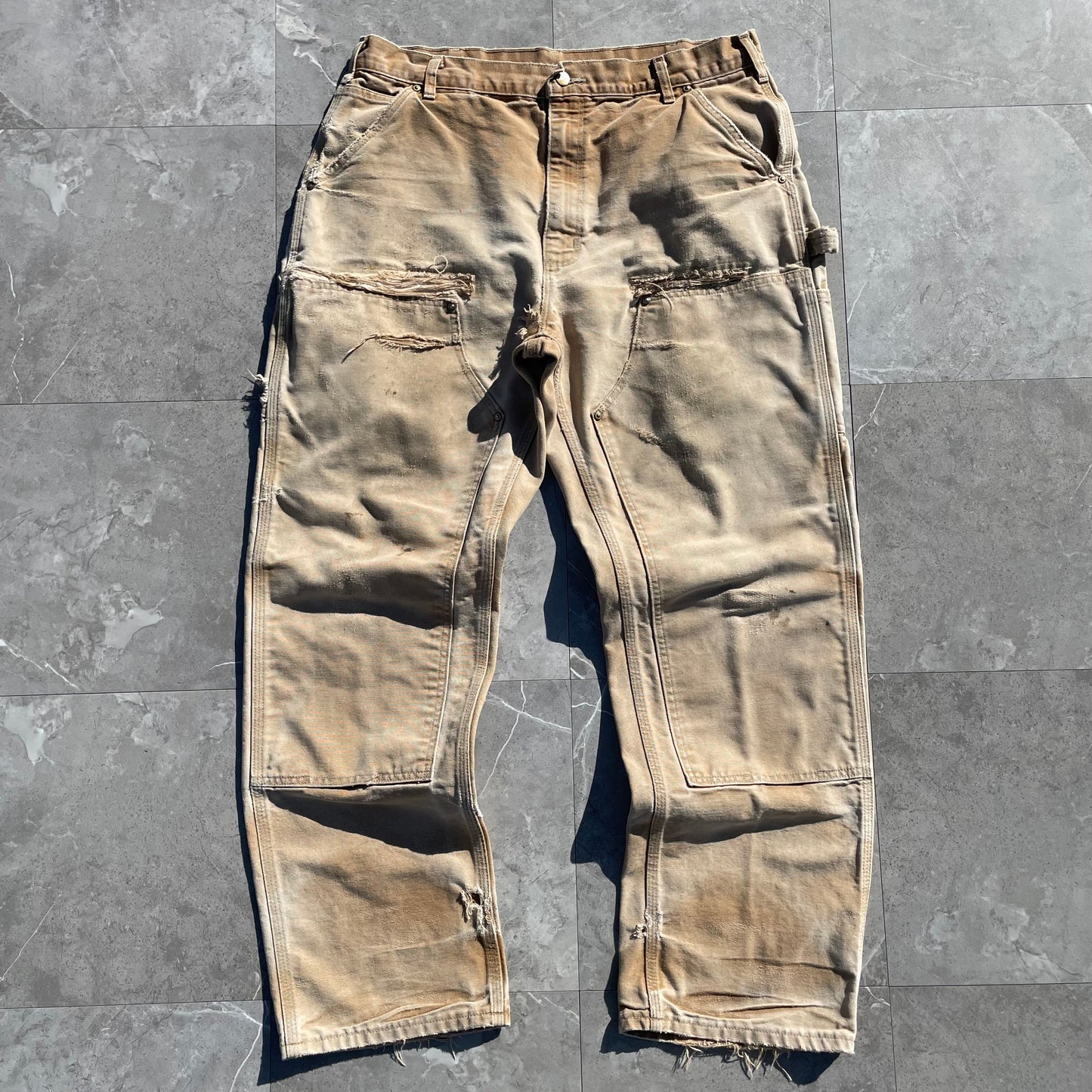90s Carhartt Made in USA Beige Double Knee Work Pants 36x32 KiiChain Clothing