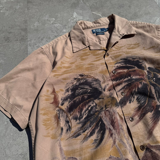 90s-00s Ralph Lauren “Vintage Camp” 100% Linen Palm Tree Open Collar Shirt KiiChain Clothing
