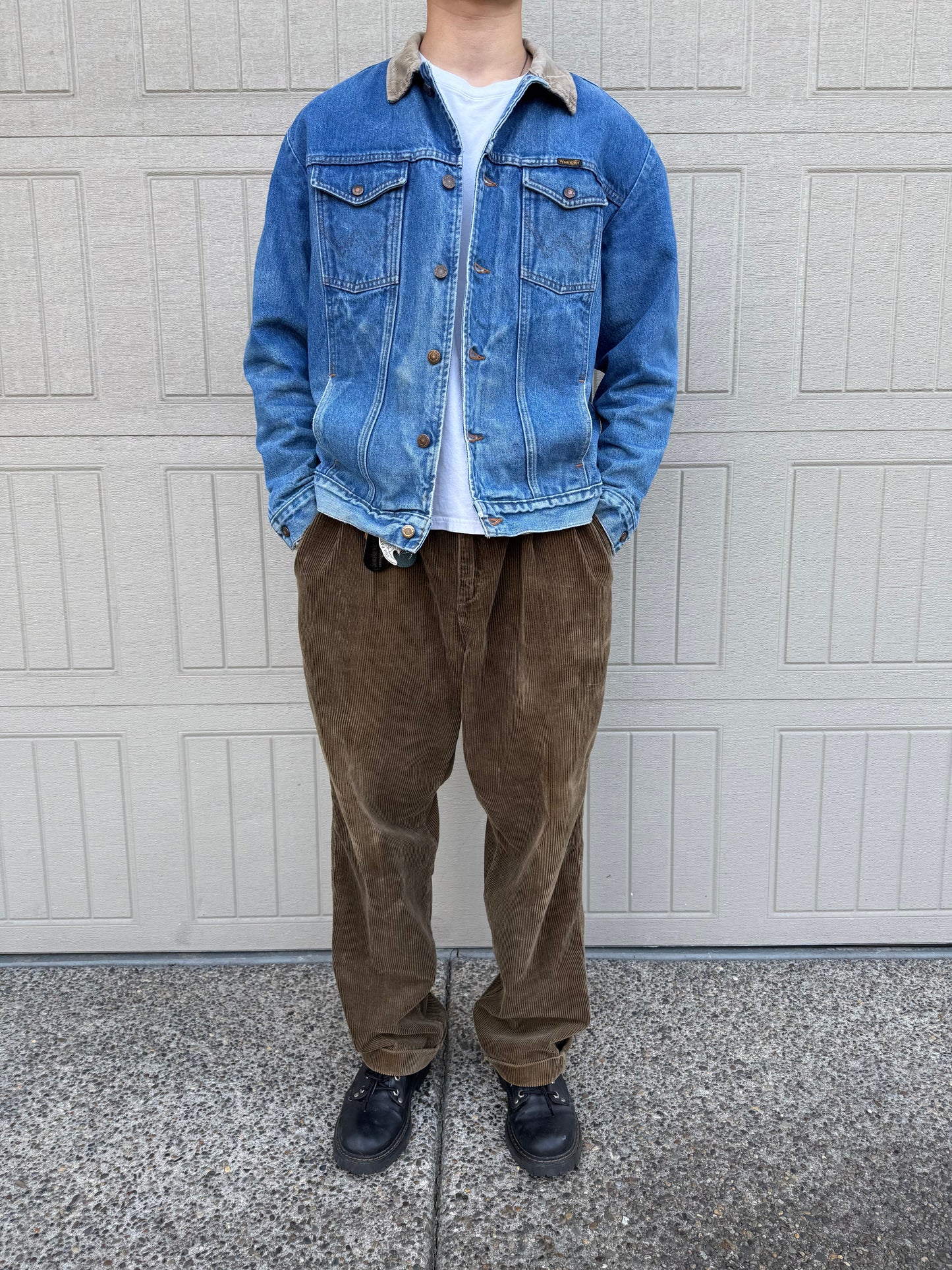 80s Wrangler Carpet-Lined Corduroy Collar Denim Jacket KiiChain Clothing