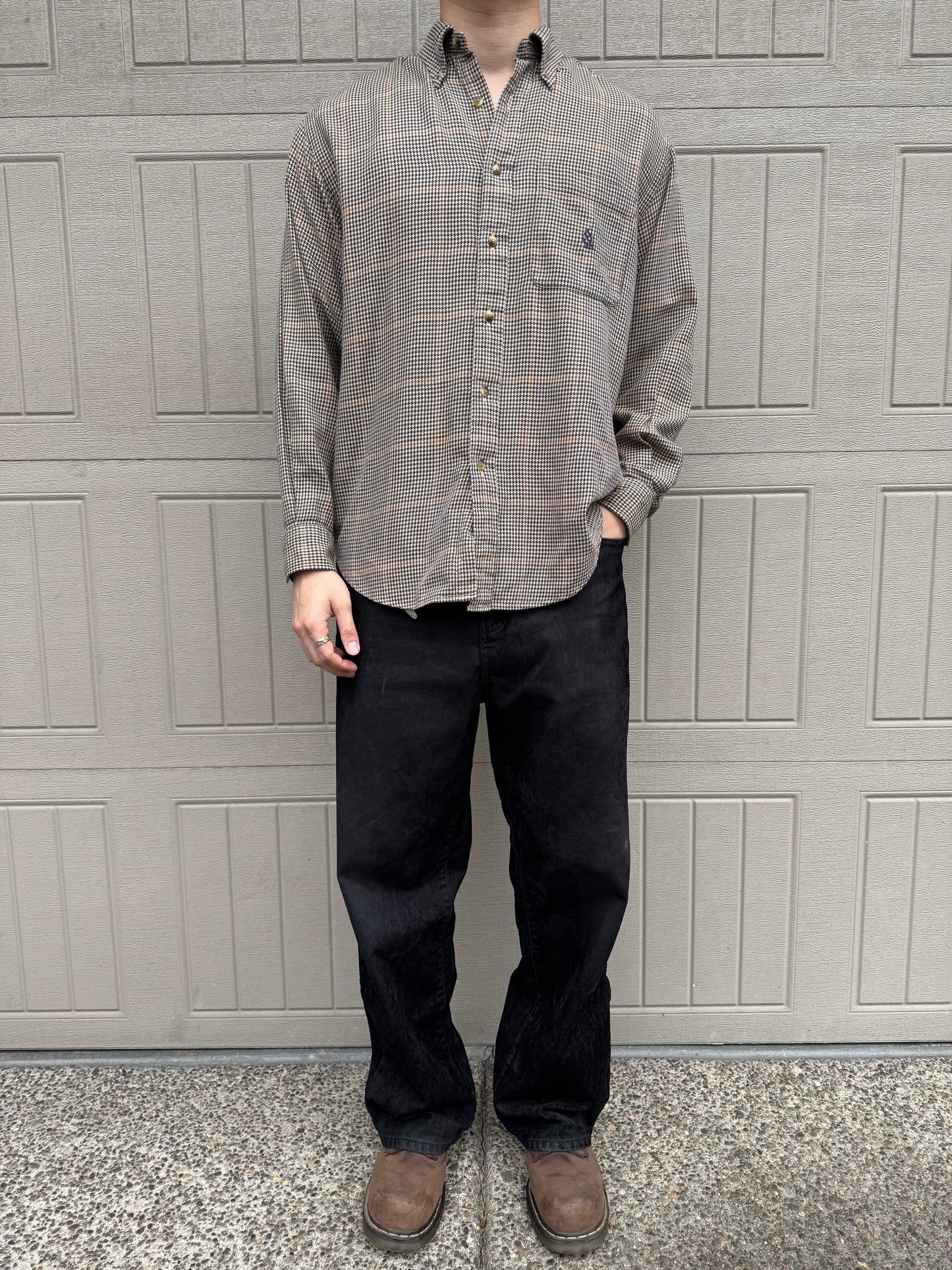 90s Nautica Brown Houndstooth Checkered Button Down Shirt
