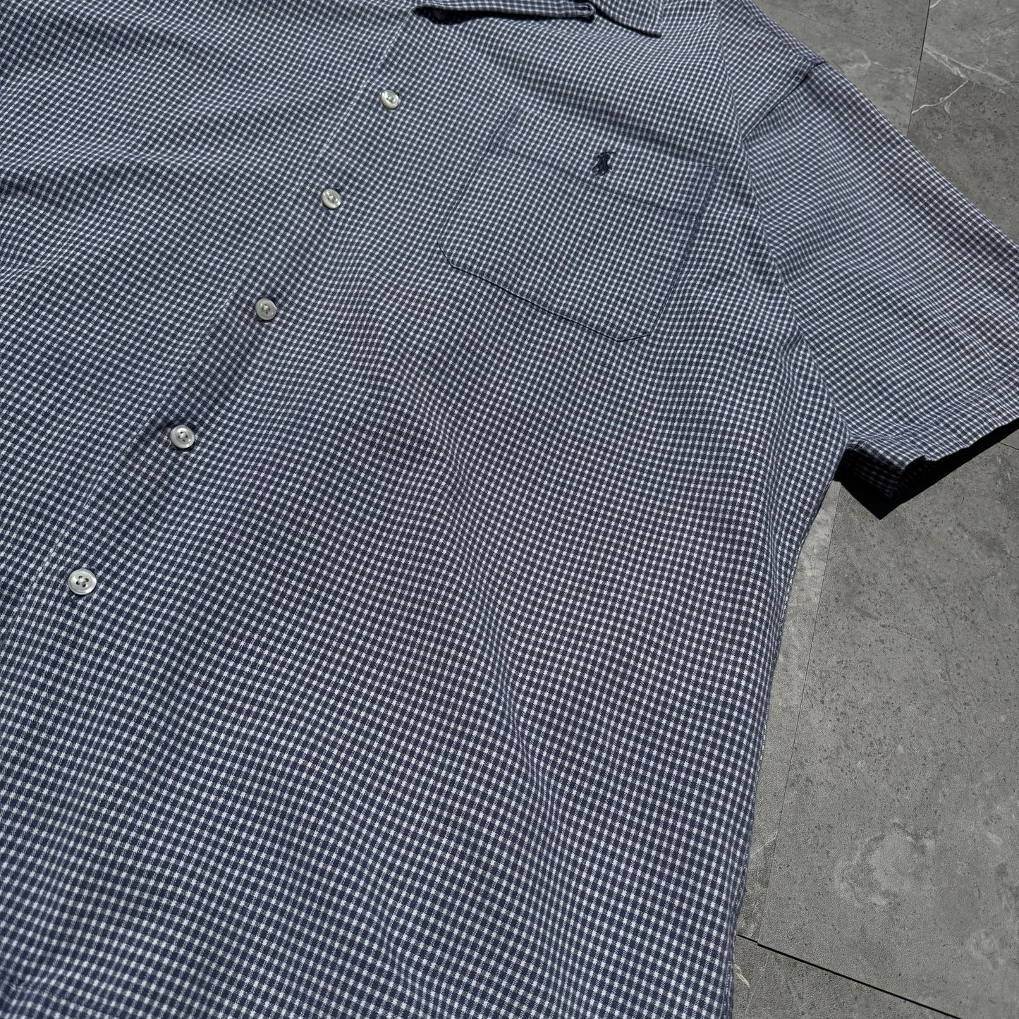 90s-00s Ralph Lauren Adams Cotton Blue Checkered Open Collar Shirt KiiChain Clothing