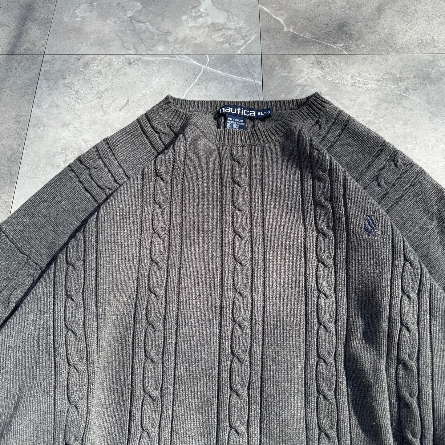 90s Nautica Gray Cable Knit Sweater KiiChain Clothing