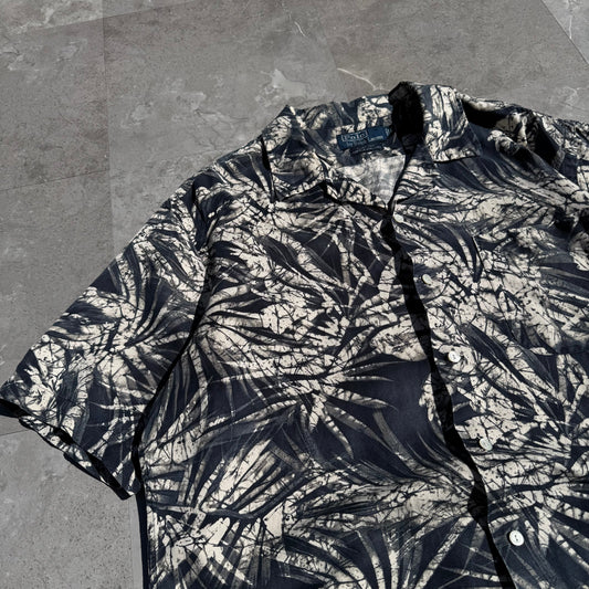 90s-00s Ralph Lauren Clayton Black Silk x Linen Open Collar Shirt KiiChain Clothing