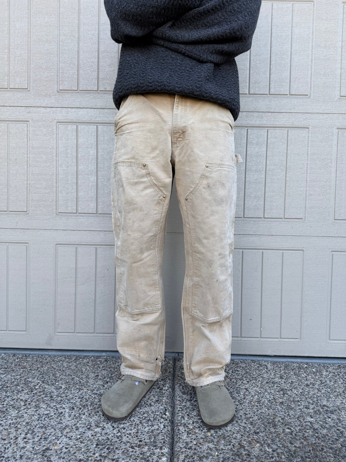 90s Carhartt Made in USA Beige Double Knee Work Pants 30x32 KiiChain Clothing