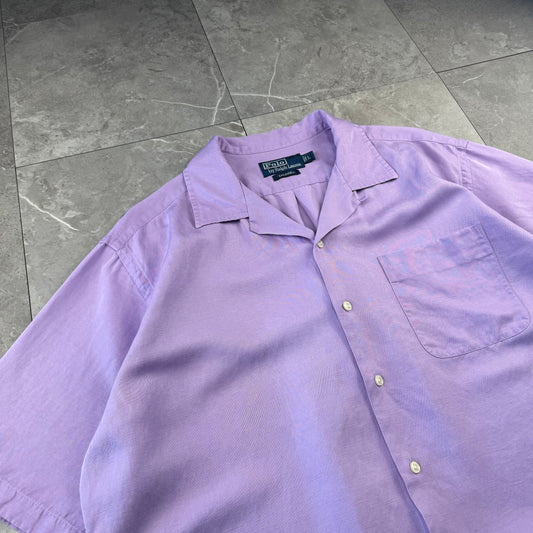 00s Polo by Ralph Lauren Caldwell Purple Silk x Linen Open Collar Shirt