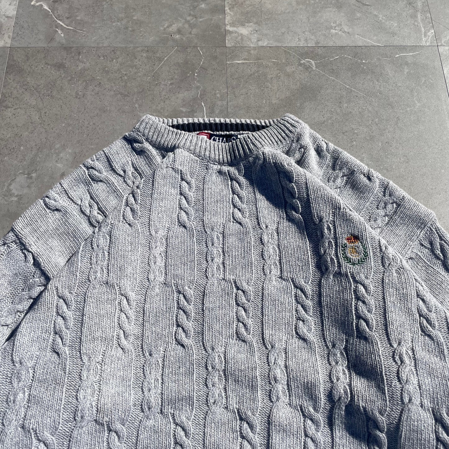 90s Chaps Ralph Lauren Made in USA Textured Heavyweight Gray Knit KiiChain Clothing
