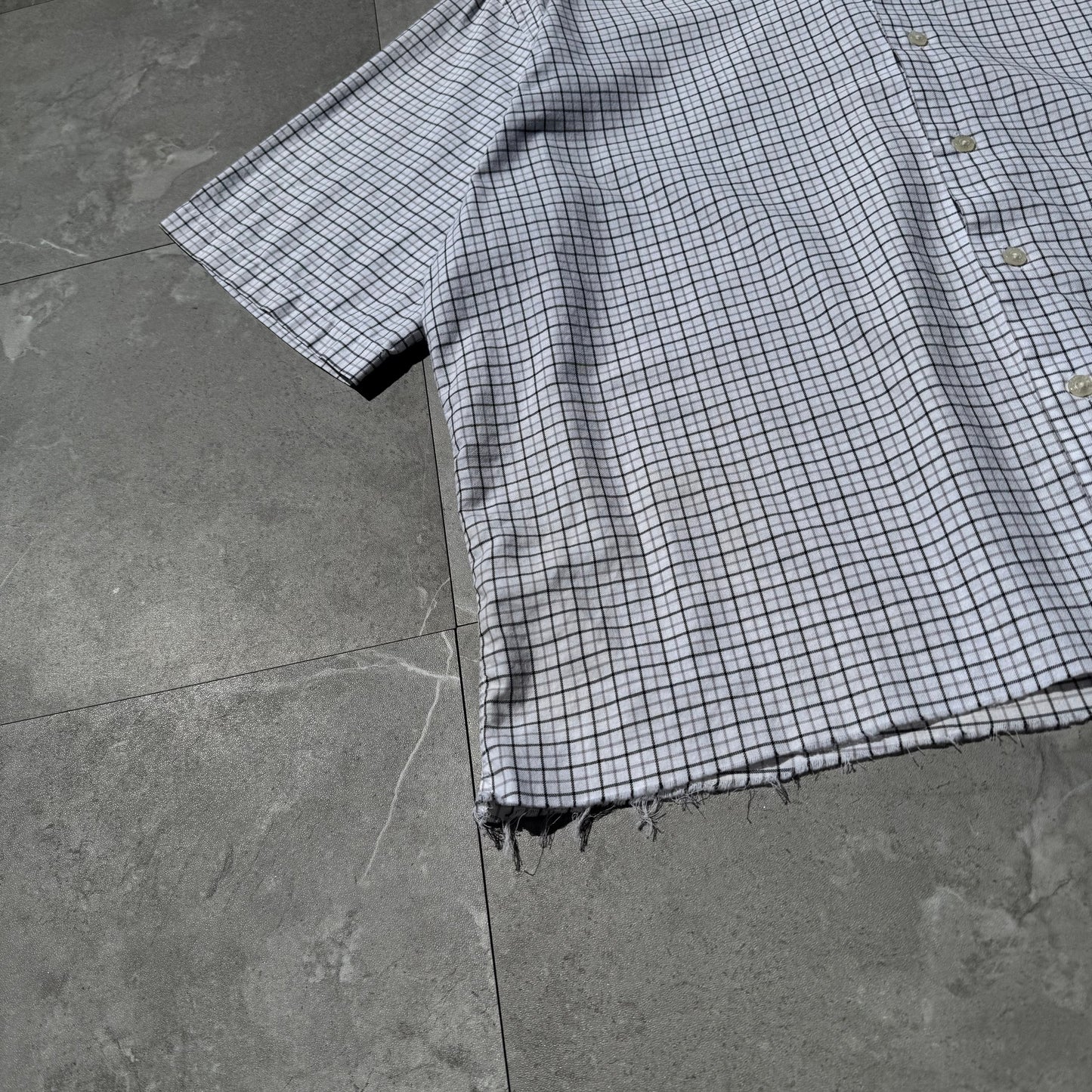 90s-00s Polo Golf Caldwell Cropped Raw Hem White Checkered Shirt KiiChain Clothing