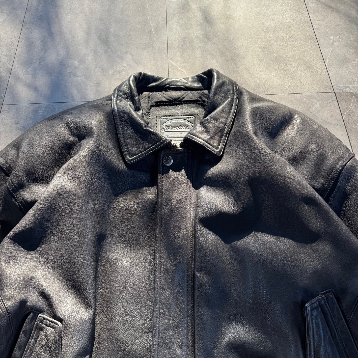 90s-00s St. John's Bay Black Leather Jacket KiiChain Clothing