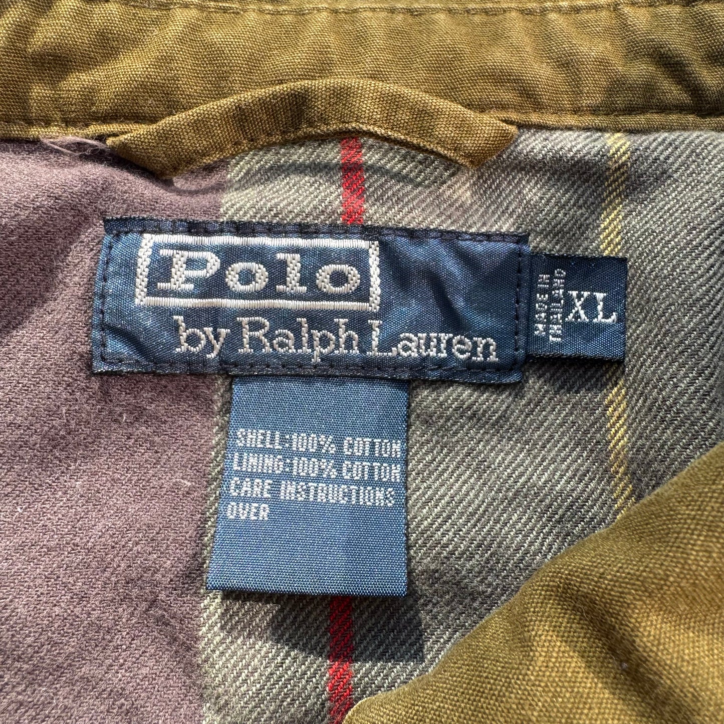 90s-00s Polo by Ralph Lauren Dark Olive Green Cotton Checkered Lining Swing Top Jacket