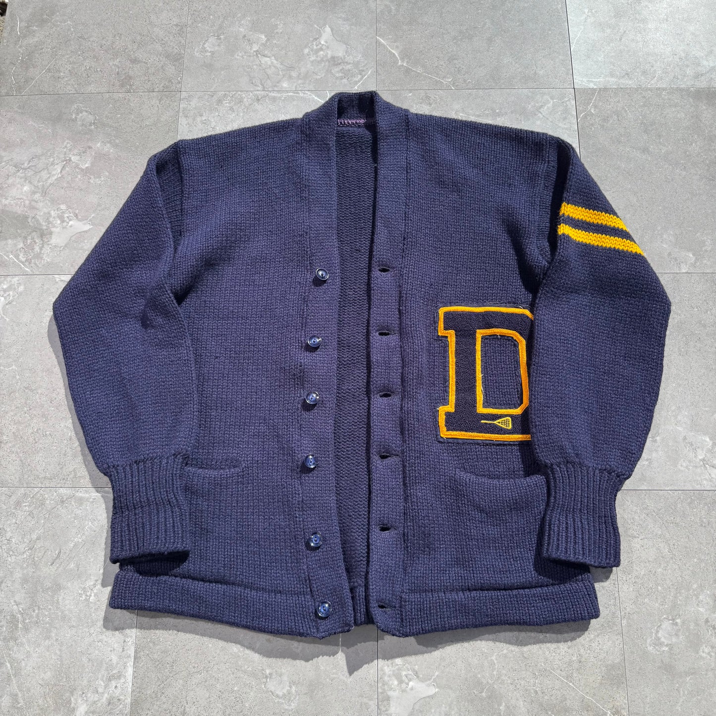 70s Vintage Varsity Lettered Wool Cardigan
