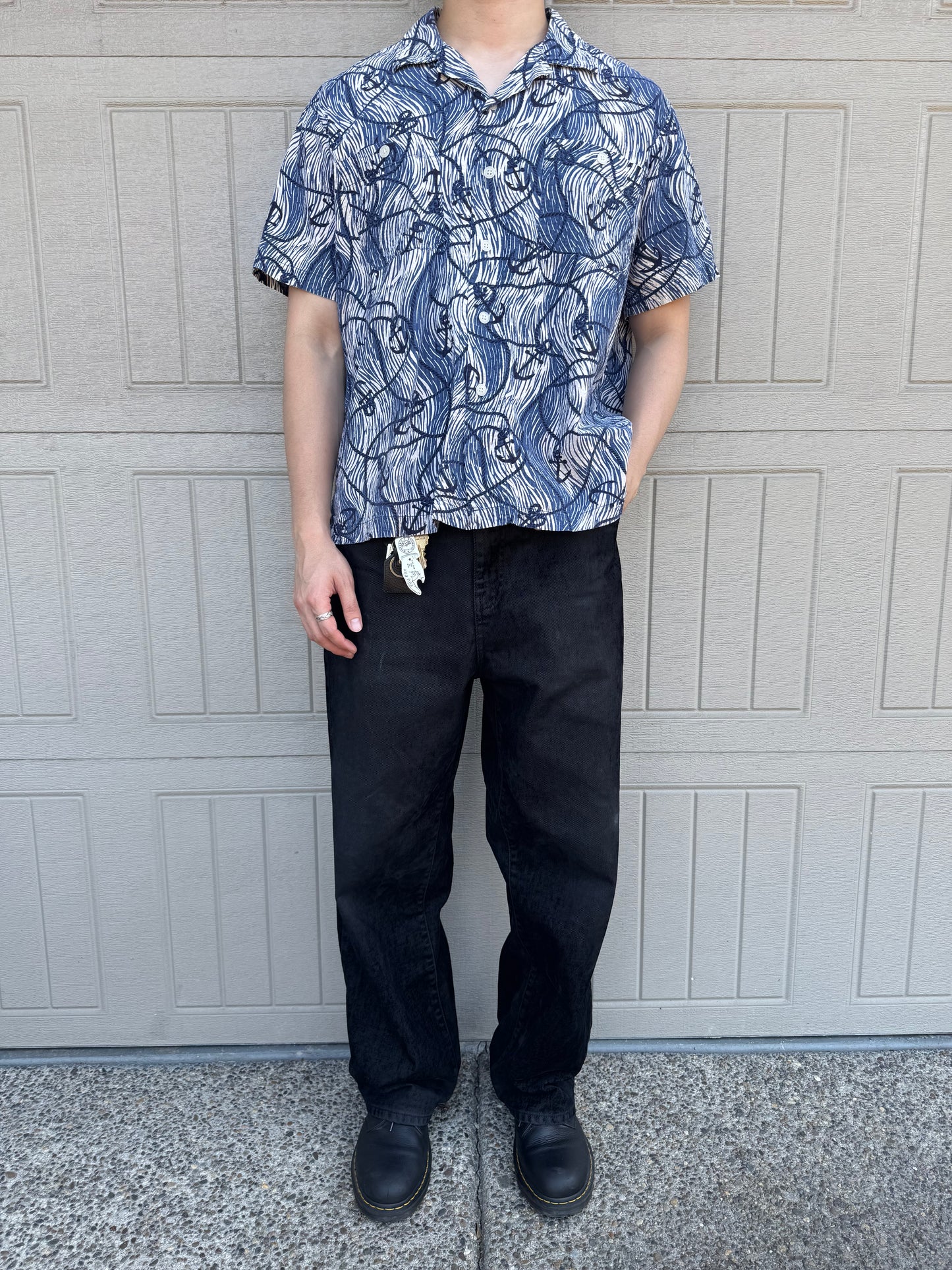 00s Ralph Lauren Polo Sport Blue Anchor Seersucker Open Collar Shirt L