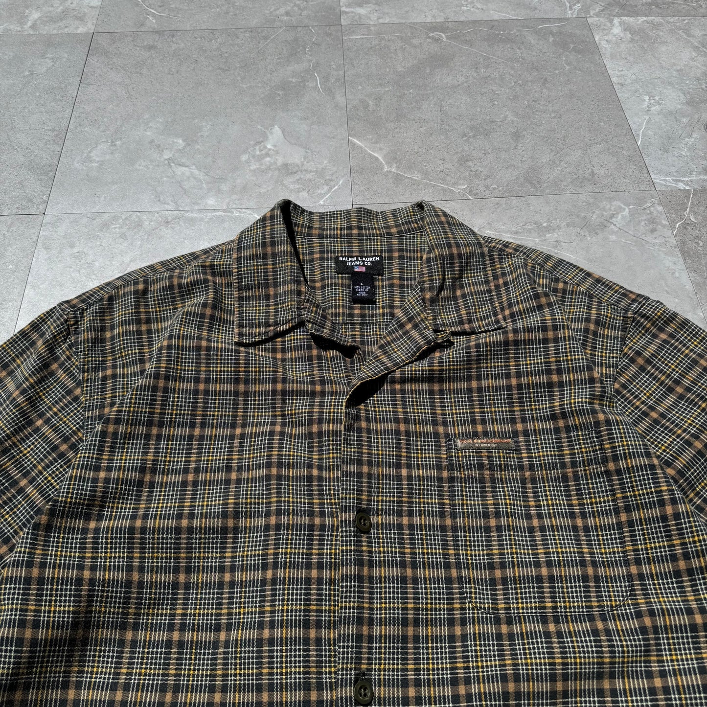 90s-00s Ralph Lauren Jeans Co Checkered Cotton Open Collar Shirt KiiChain Clothing