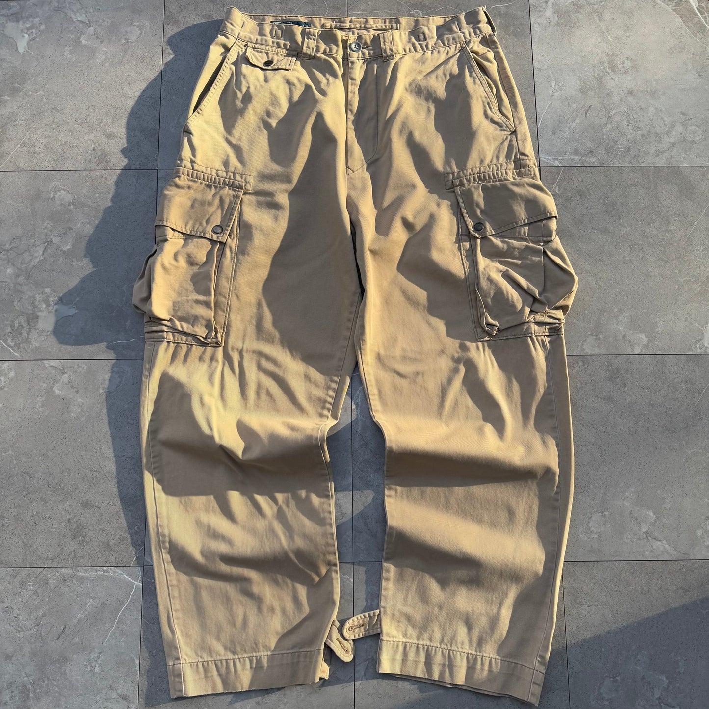 90s-00s Polo by Ralph Lauren Polo Chino Cream/Beige Cargo Pants 35x30 KiiChain Clothing