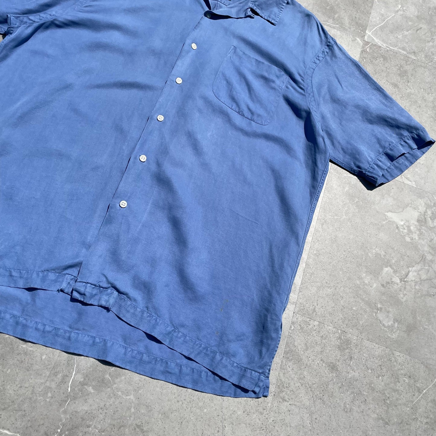 90s Ralph Lauren Caldwell Silk Linen Blue Hawaiian Shirt KiiChain Clothing