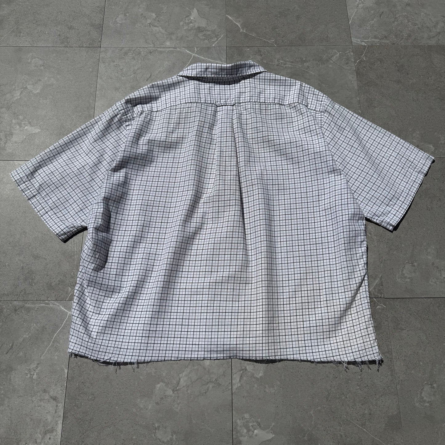 90s-00s Polo Golf Caldwell Cropped Raw Hem White Checkered Shirt KiiChain Clothing