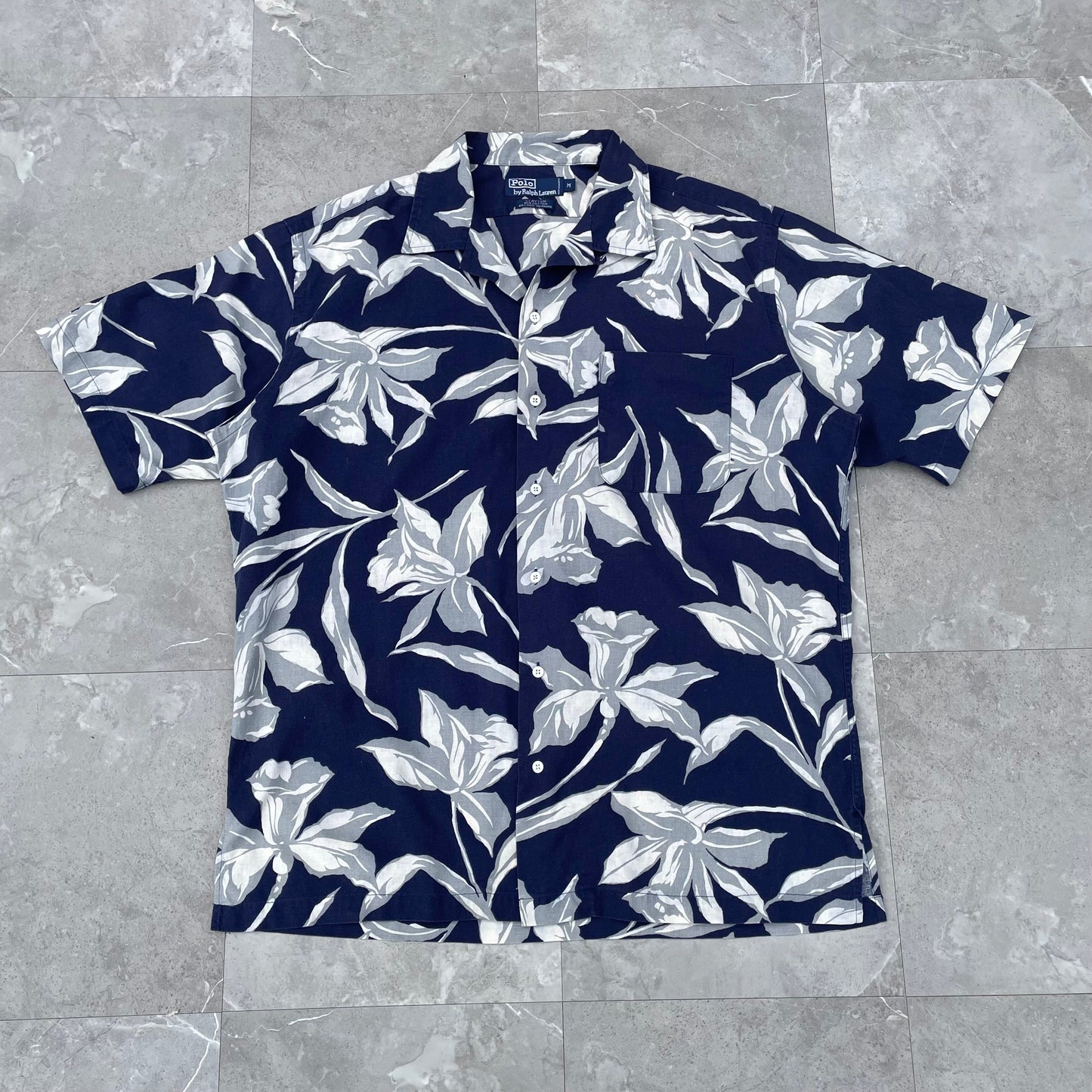 90s Ralph Lauren Clayton Navy Lilly Floral Hawaiian Shirt KiiChain Clothing