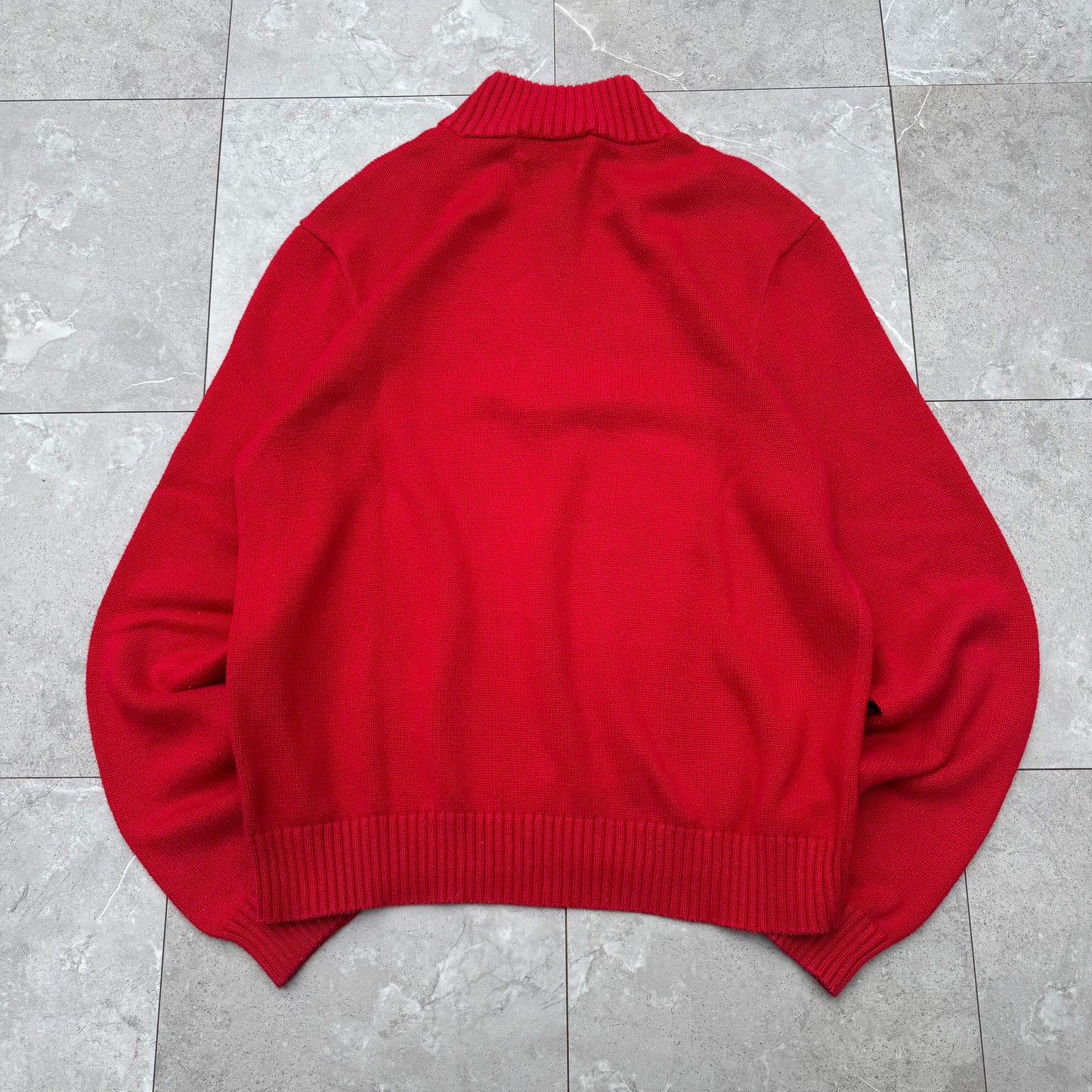 90s Polo by Ralph Lauren “Exclusive of Decoration” Red Quarter-Zip Sweater KiiChain Clothing