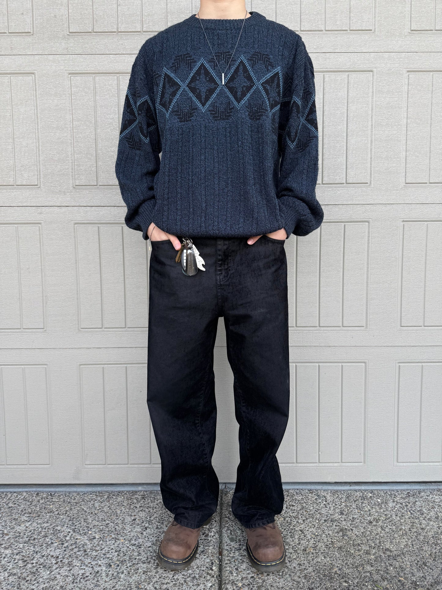 80s-90s Hardwood & Pine Blue Design Knit Sweater KiiChain Clothing