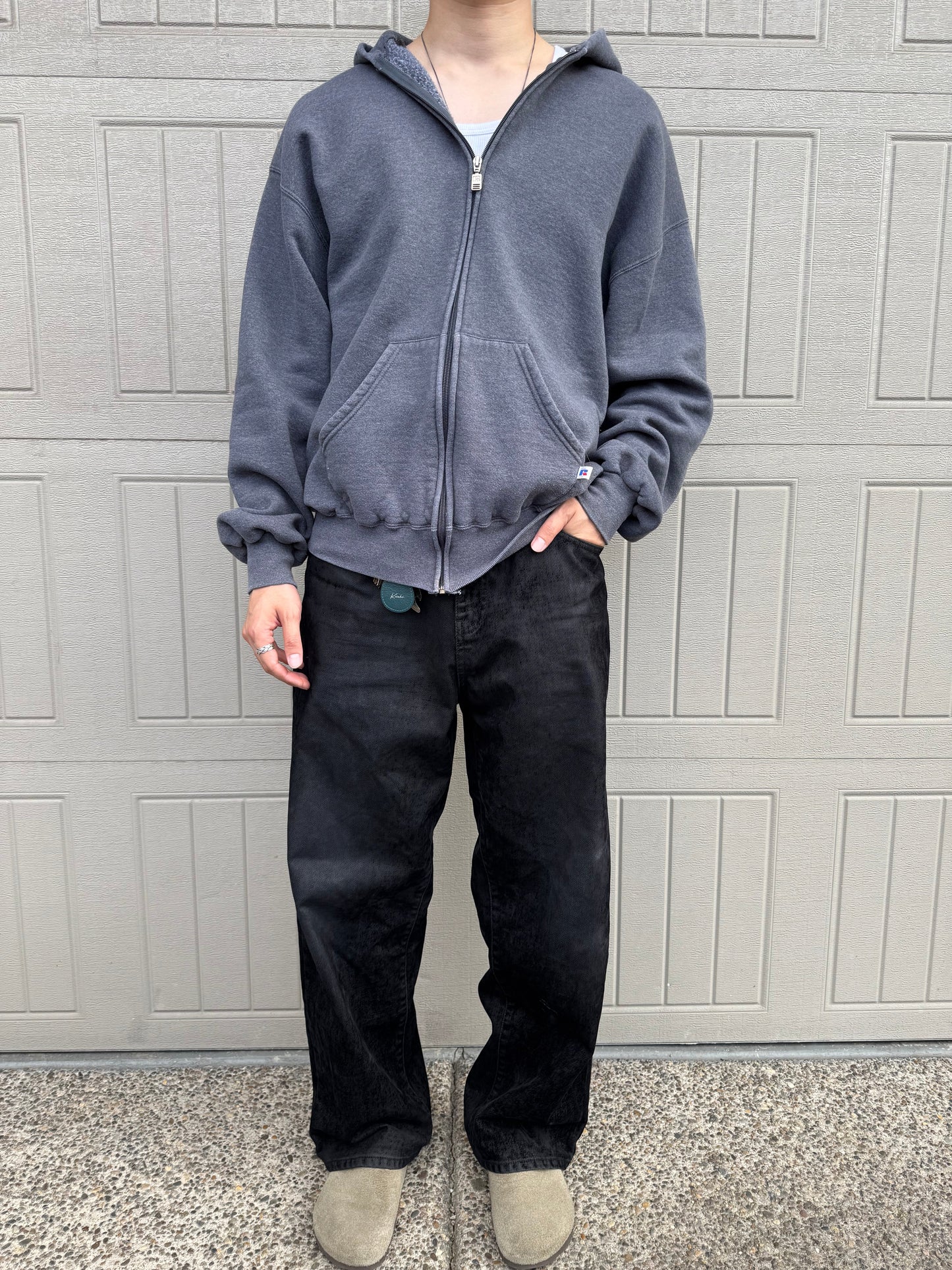 90s Russell Athletic Faded Gray Zip-Up Hoodie KiiChain Clothing