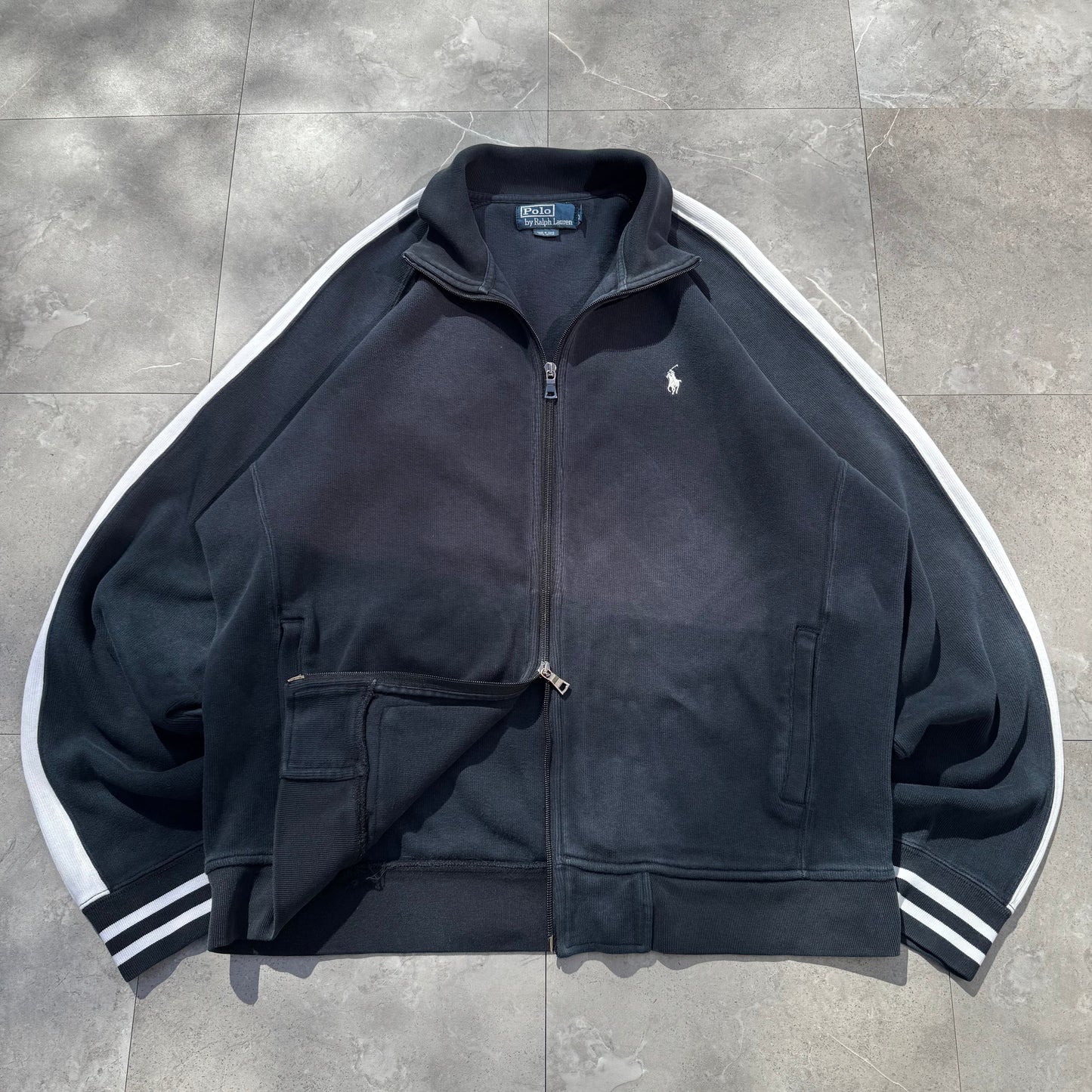 90s-00s Polo by Ralph Lauren Heavyweight Black Double Zip Sweatshirt KiiChain Clothing