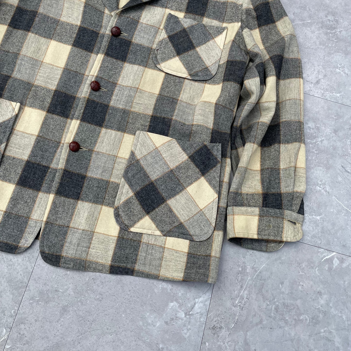 50s Pendleton Checkered Elbow Patch Made in USA Shirt Jacket