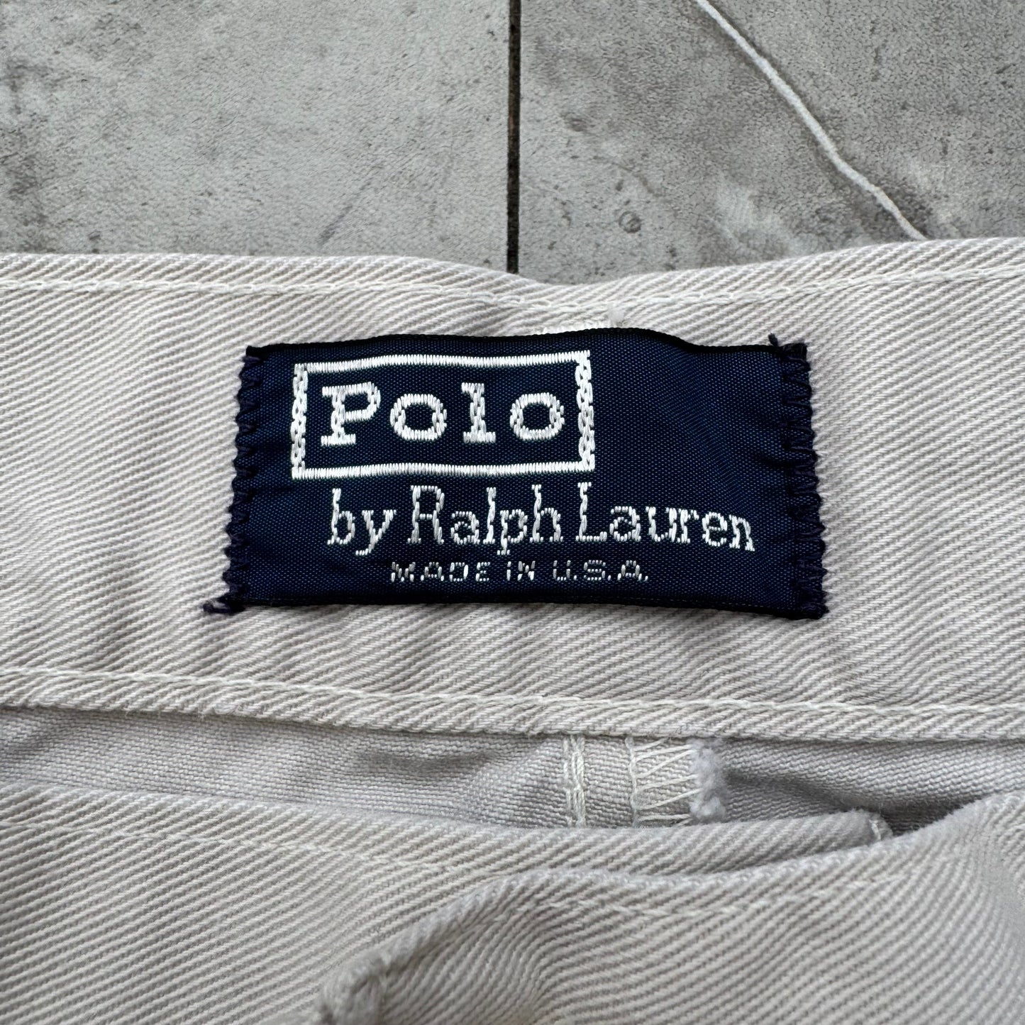 80s-90s Polo by Ralph Lauren Made in USA Cream/White Pleated Chino Pants 34x32 KiiChain Clothing