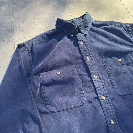 90s Lands' End Navy Corduroy Button Down Shirt KiiChain Clothing
