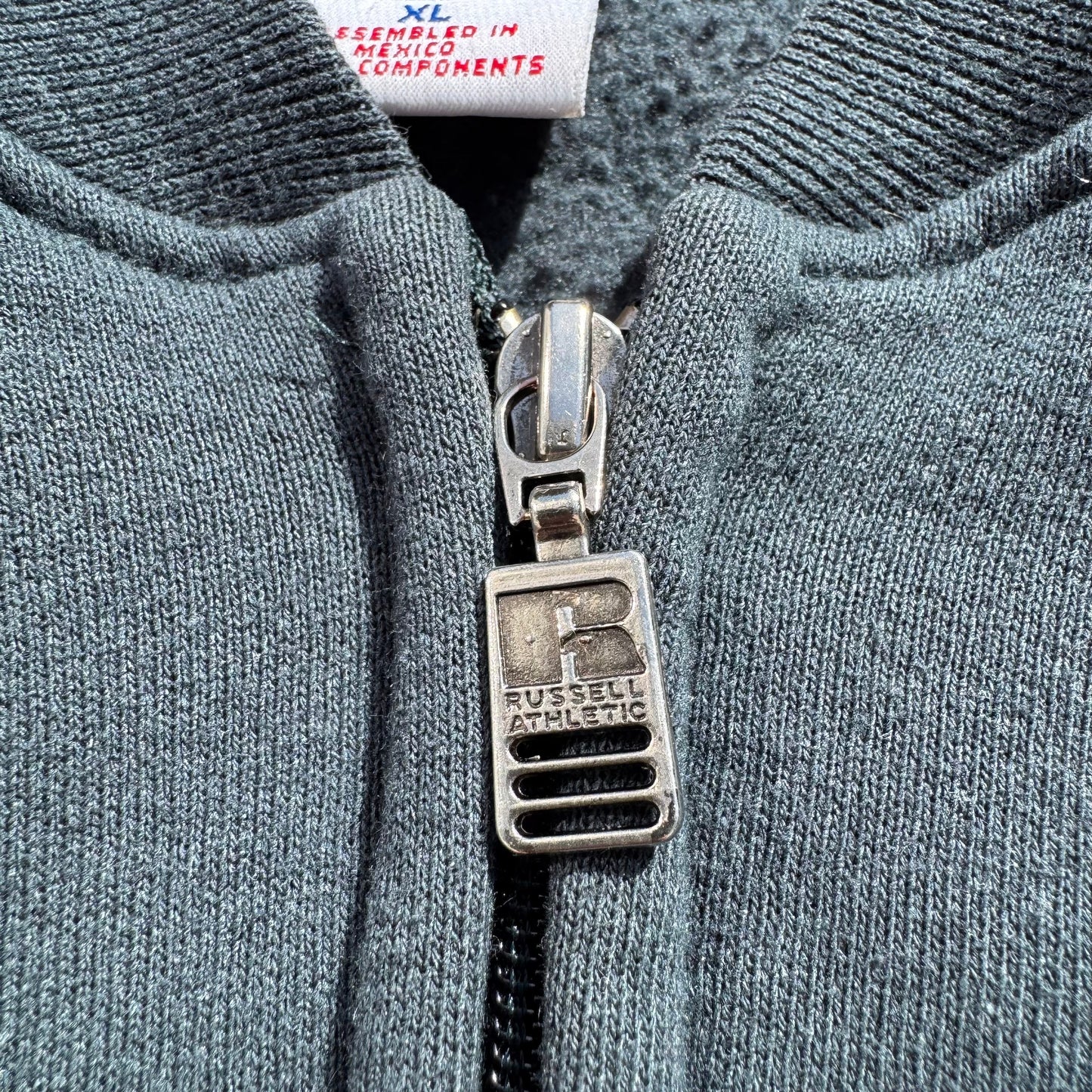 90s Russell Athletic Green/Gray Zip-Up Sweatshirt KiiChain Clothing