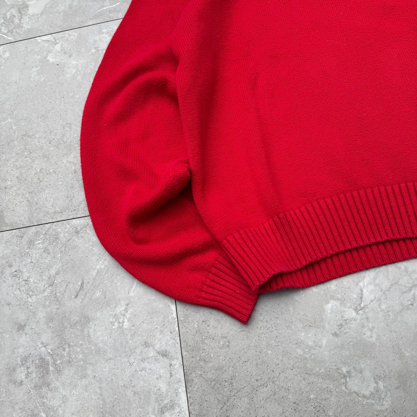 90s Polo by Ralph Lauren “Exclusive of Decoration” Red Quarter-Zip Sweater KiiChain Clothing