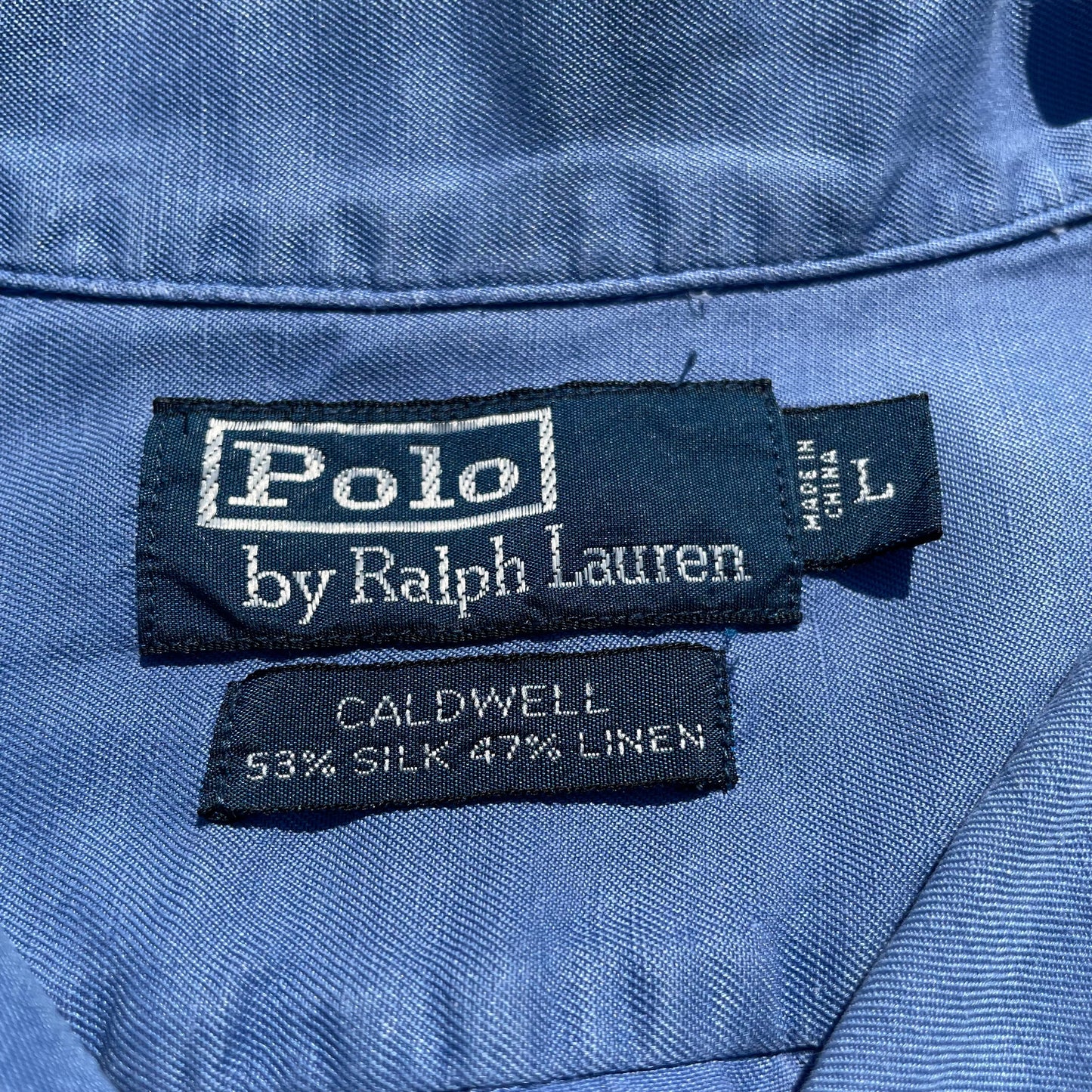 90s Ralph Lauren Caldwell Silk Linen Blue Hawaiian Shirt KiiChain Clothing