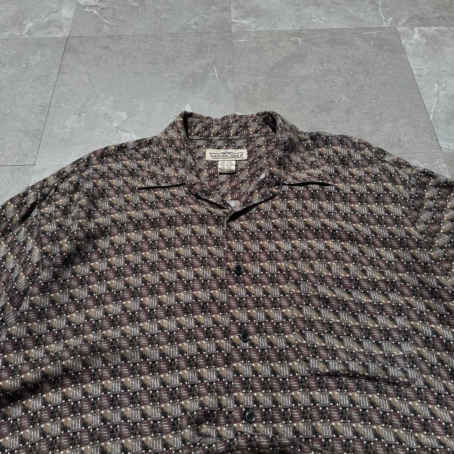 90s Natural Issue Box Pattern Rayon Short Sleeve Shirt KiiChain Clothing