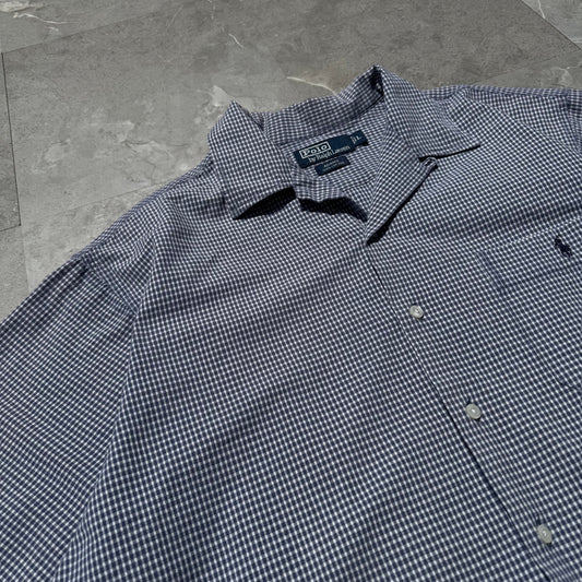 90s-00s Ralph Lauren Adams Cotton Blue Checkered Open Collar Shirt KiiChain Clothing