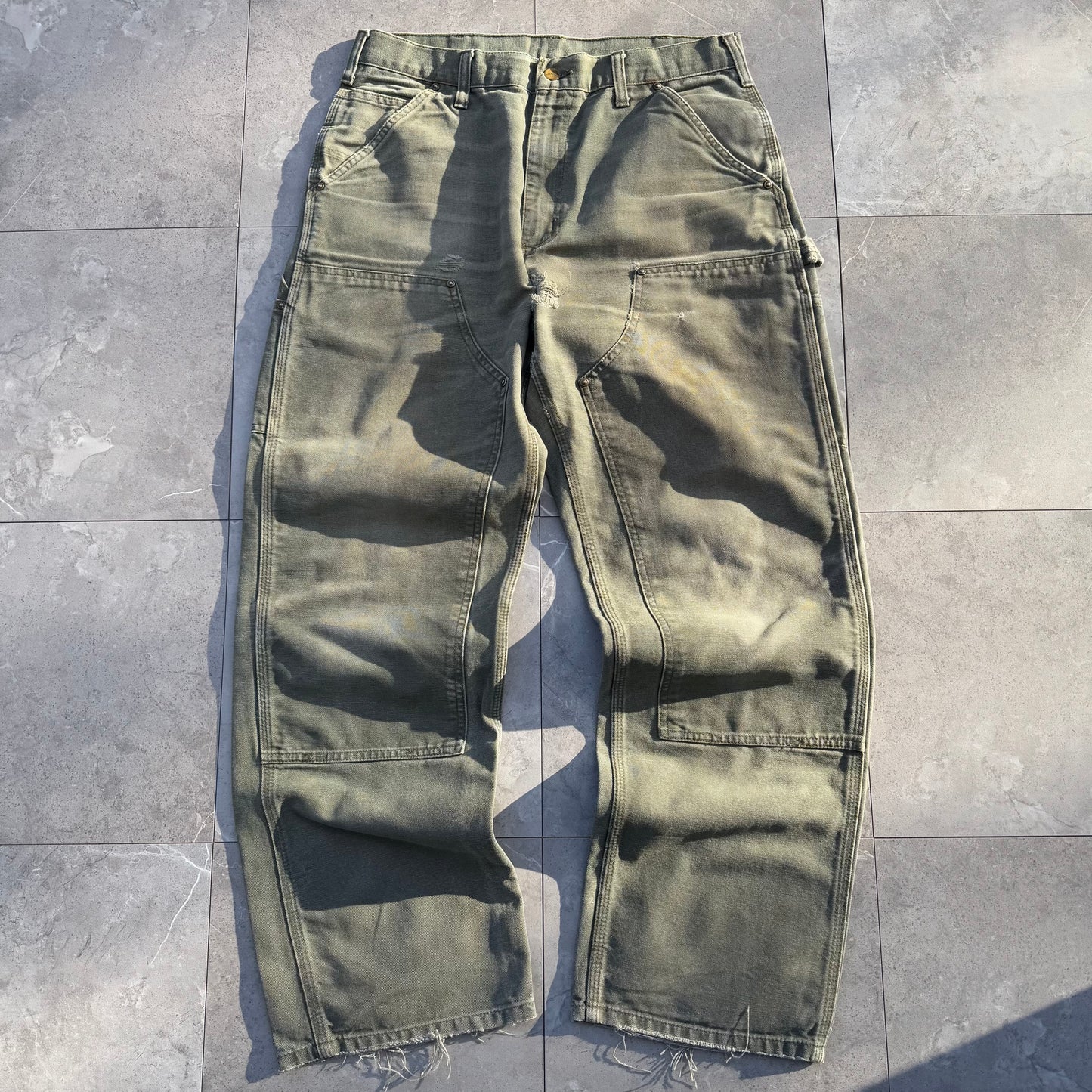 90s-00s Carhartt Moss Green Double Knee Work Pants 32x32