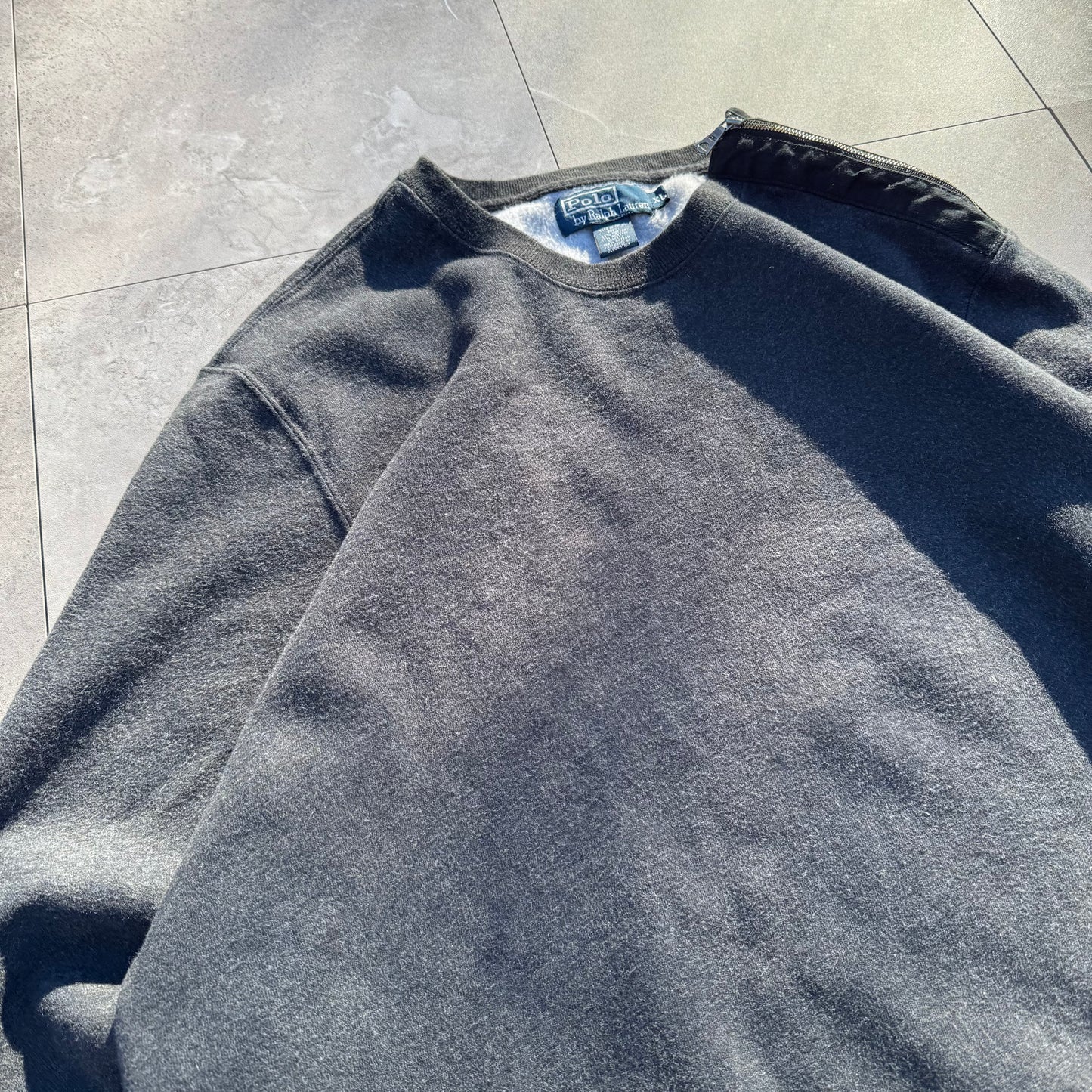 90s Polo by Ralph Lauren Dark Gray Shoulder Zip Sweatshirt