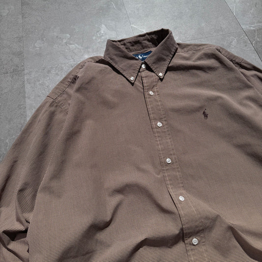 90s-00s Ralph Lauren “Blake 100% Two-Ply Cotton” Brown Gingham Checkered Button Down Shirt KiiChain Clothing