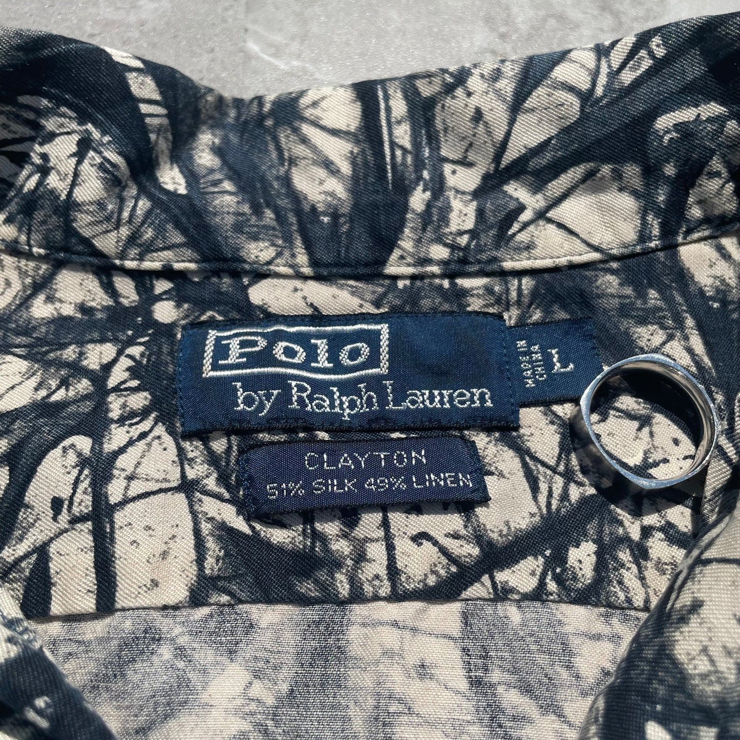 90s Ralph Lauren “Clayton” Silk x Linen Black Open Collar Shirt KiiChain Clothing