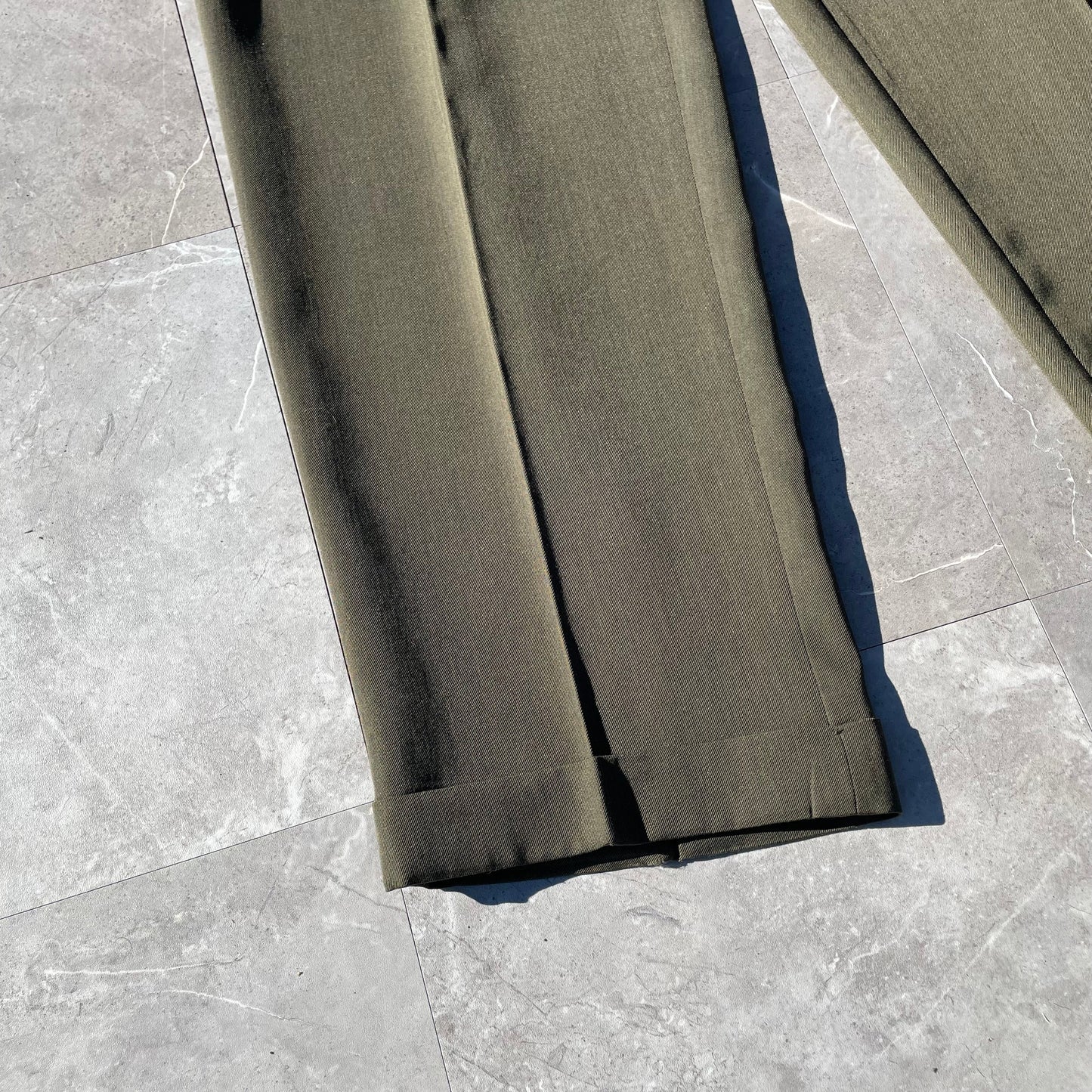 80s Perry Ellis Portfolio Olive Green Three-Tuck Wide Leg Wool-Blend Slacks 34x32 KiiChain Clothing
