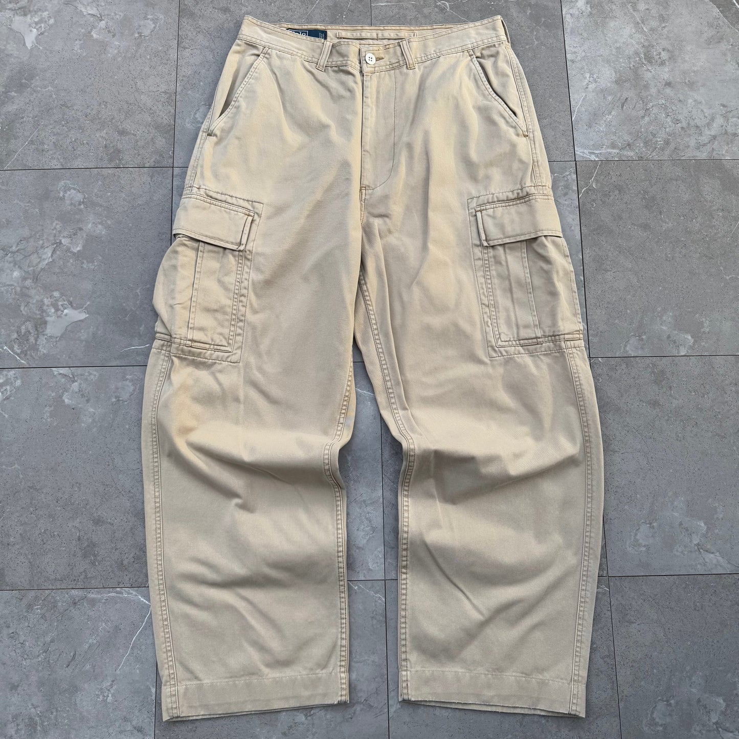 90s-00s Polo by Ralph Lauren Polo Chino Cream Cargo Pants 34x30 KiiChain Clothing