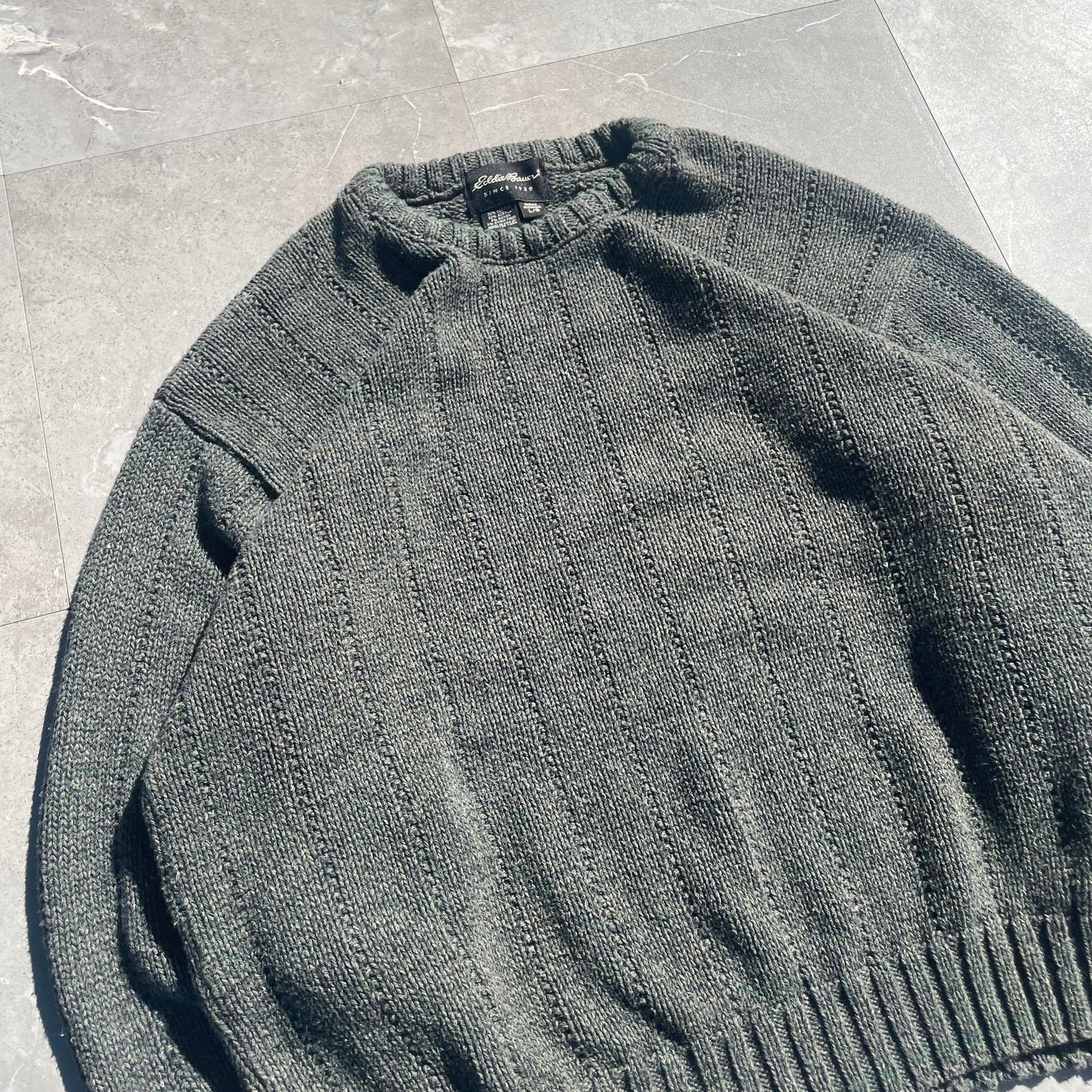 00s Eddie Bauer Made in USA Washed Green Textured Knit KiiChain Clothing