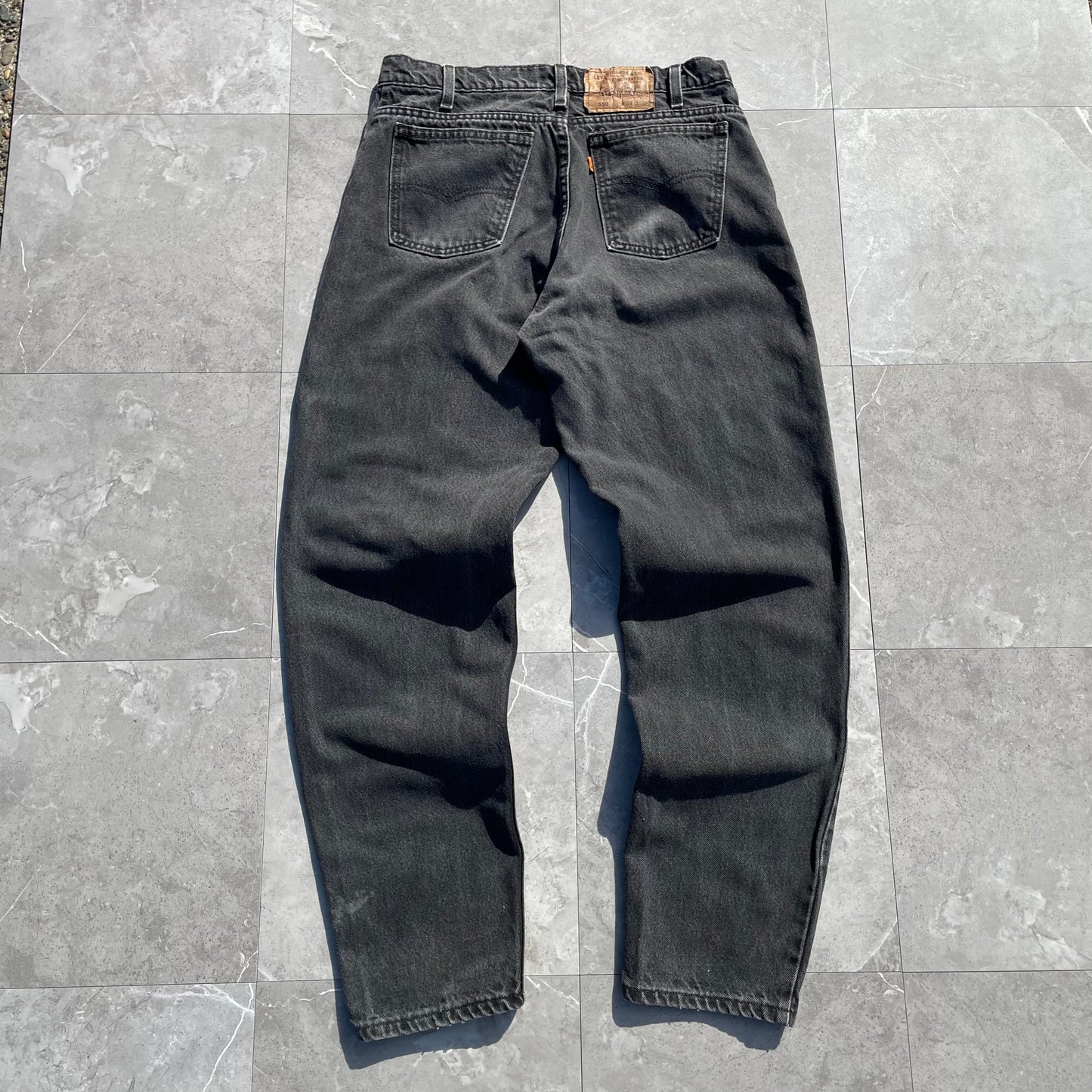 90s Levi's 550 Orange Tab Made in USA Black Denim 34x32 KiiChain Clothing