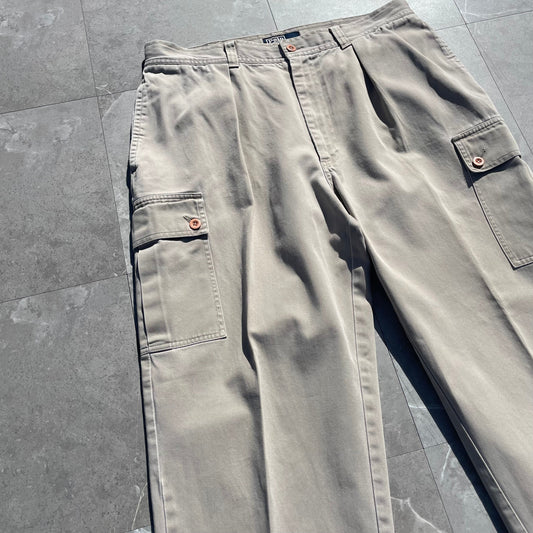 90s-00s Ralph Lauren Cream/Off-White Cargo Chino Pants 35x30 KiiChain Clothing