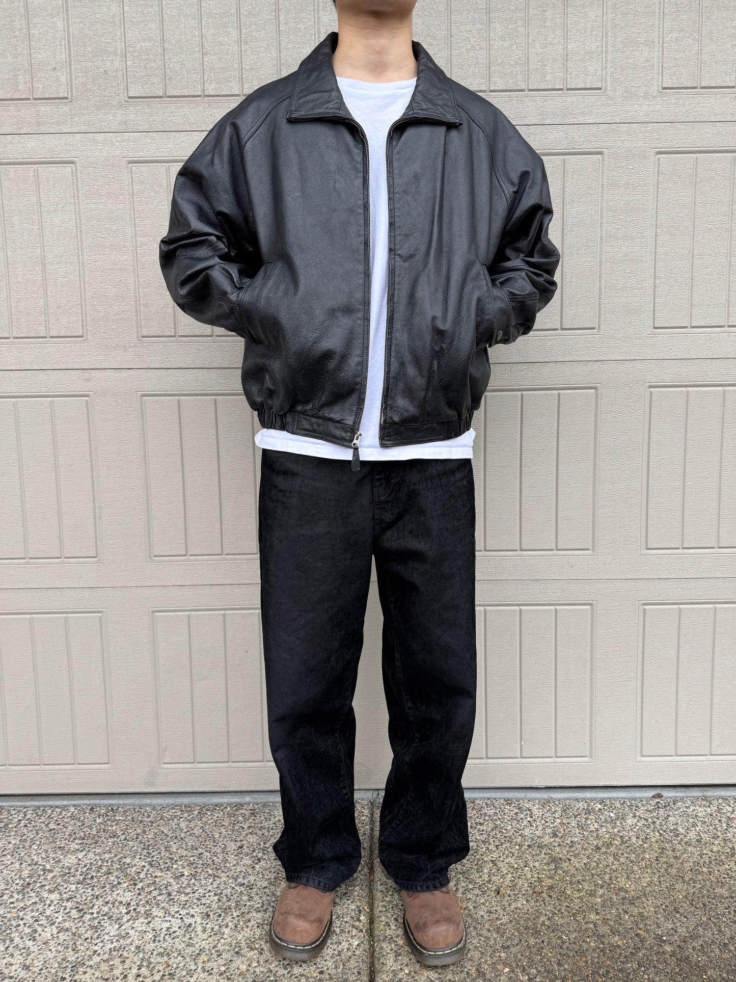 90s-00s St. John's Bay Raglan Black Leather Jacket KiiChain Clothing
