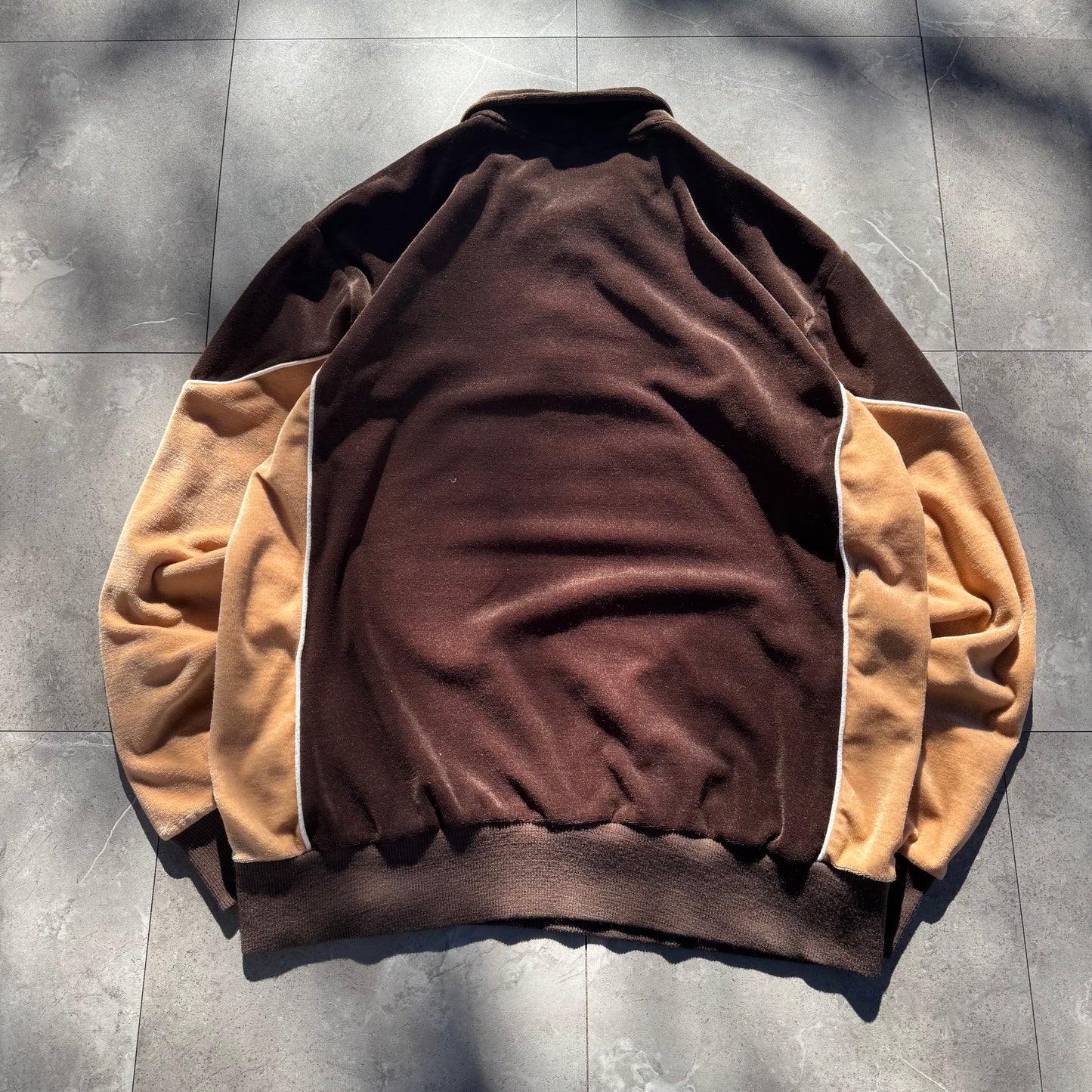 70s Sears SportsWear Two Tone Velour Long Sleeve Polo