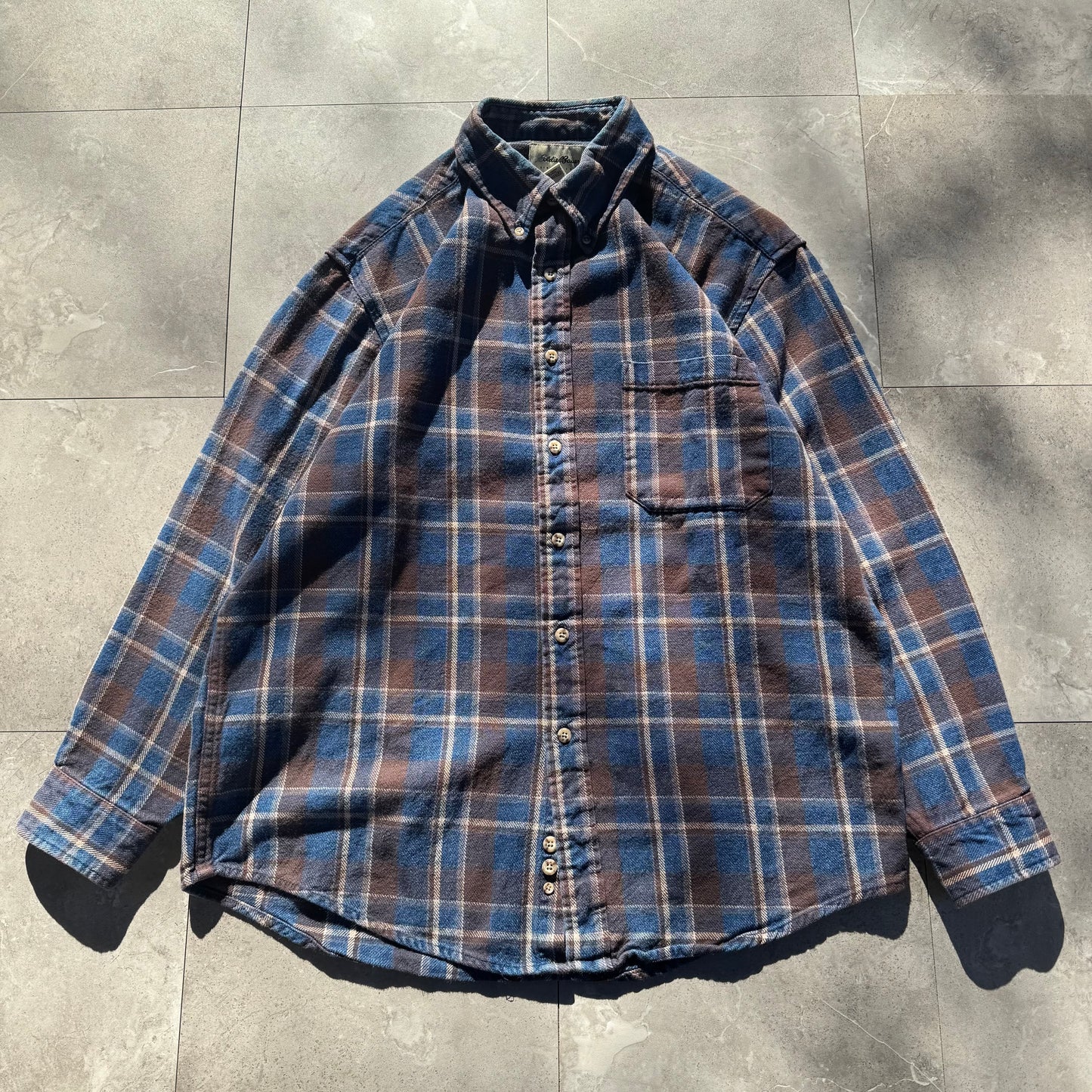 90s-00s Eddie Bauer Blue/Brown Faded Checkered Flannel Shirt