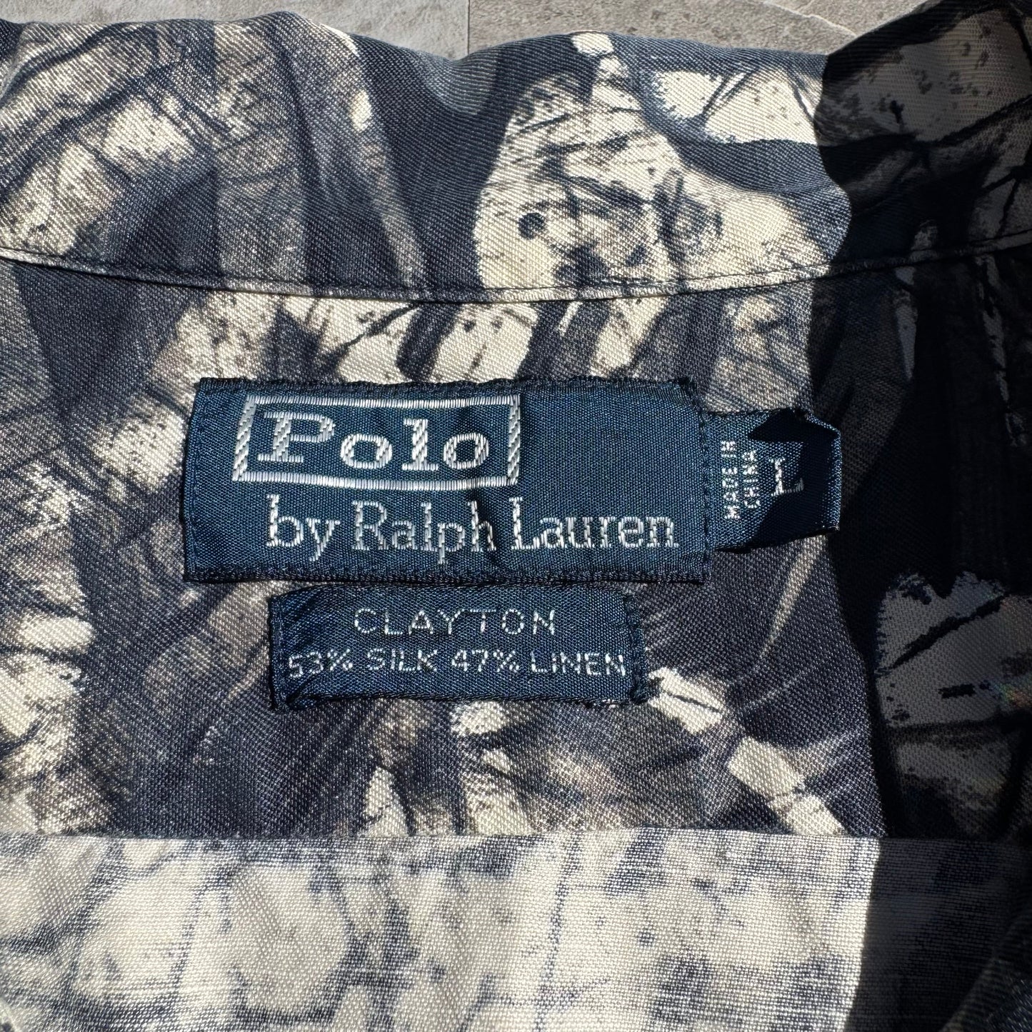90s-00s Ralph Lauren Clayton Black Silk x Linen Open Collar Shirt KiiChain Clothing