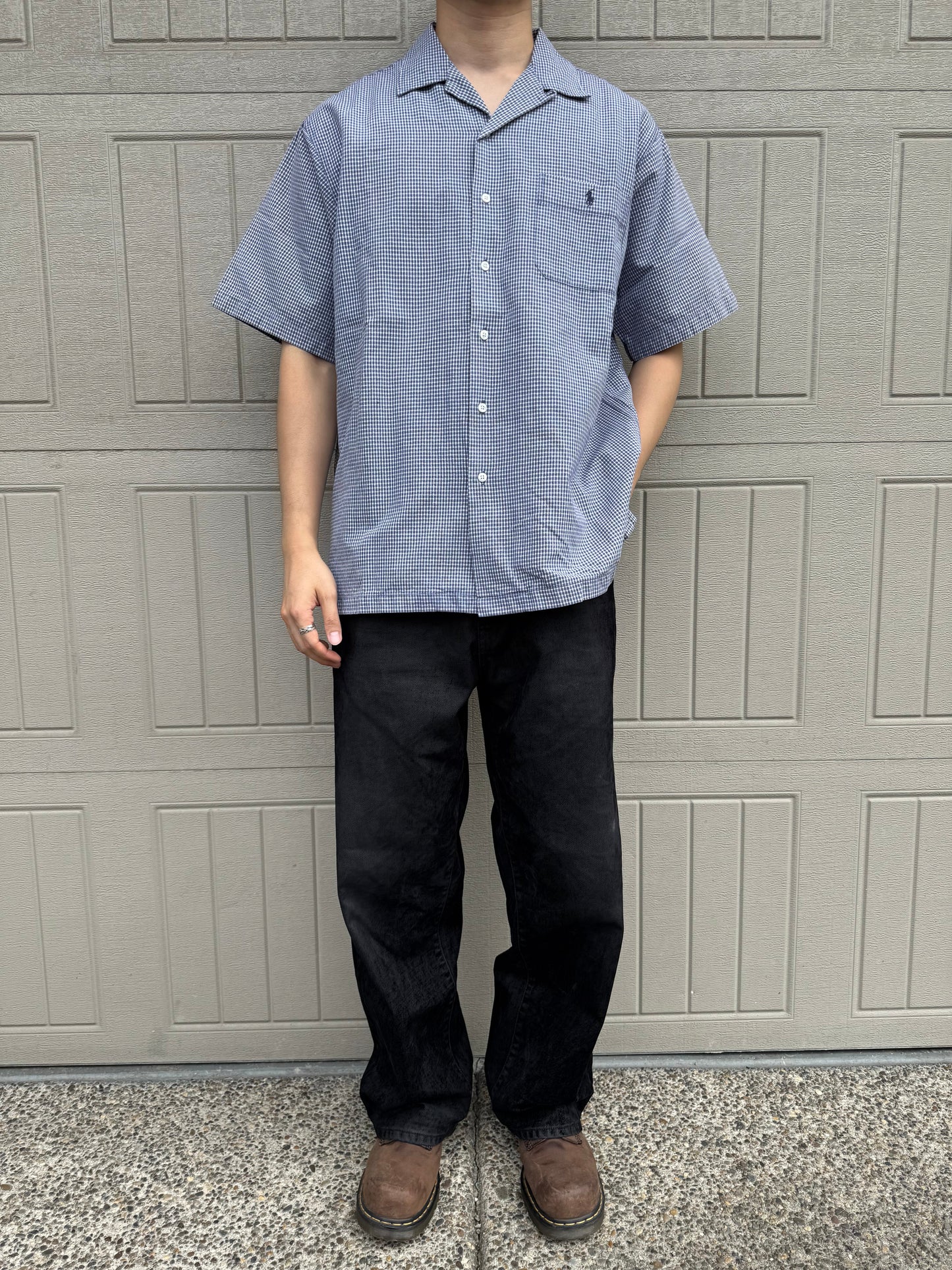 90s-00s Ralph Lauren Adams Cotton Blue Checkered Open Collar Shirt KiiChain Clothing