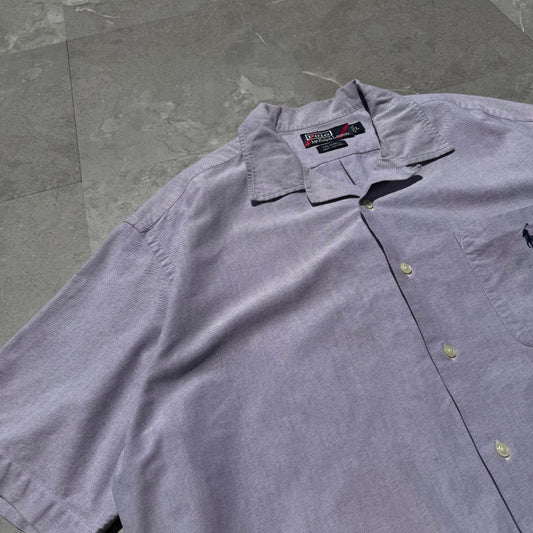 90s-00s Ralph Lauren Caldwell Purple Cotton Pocket Pony Open Collar Shirt KiiChain Clothing