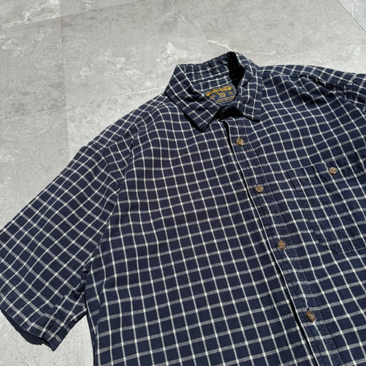 90s Wool Rich Navy Checkered Heavyweight Cotton Short Sleeve Shirt KiiChain Clothing