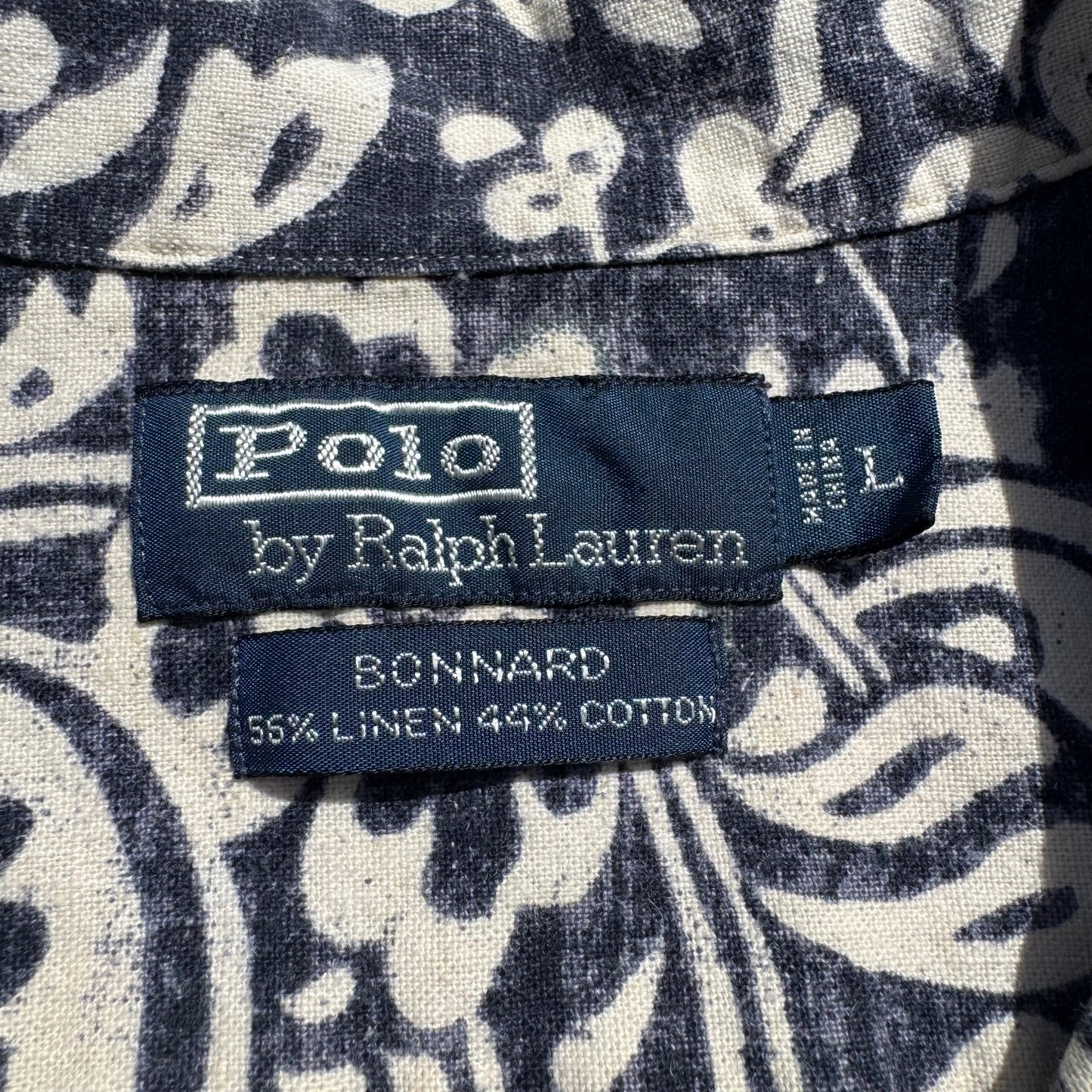 90s-00s Ralph Lauren Bonnard Black/Navy Paisley Linen x Cotton Open Collar Shirt KiiChain Clothing