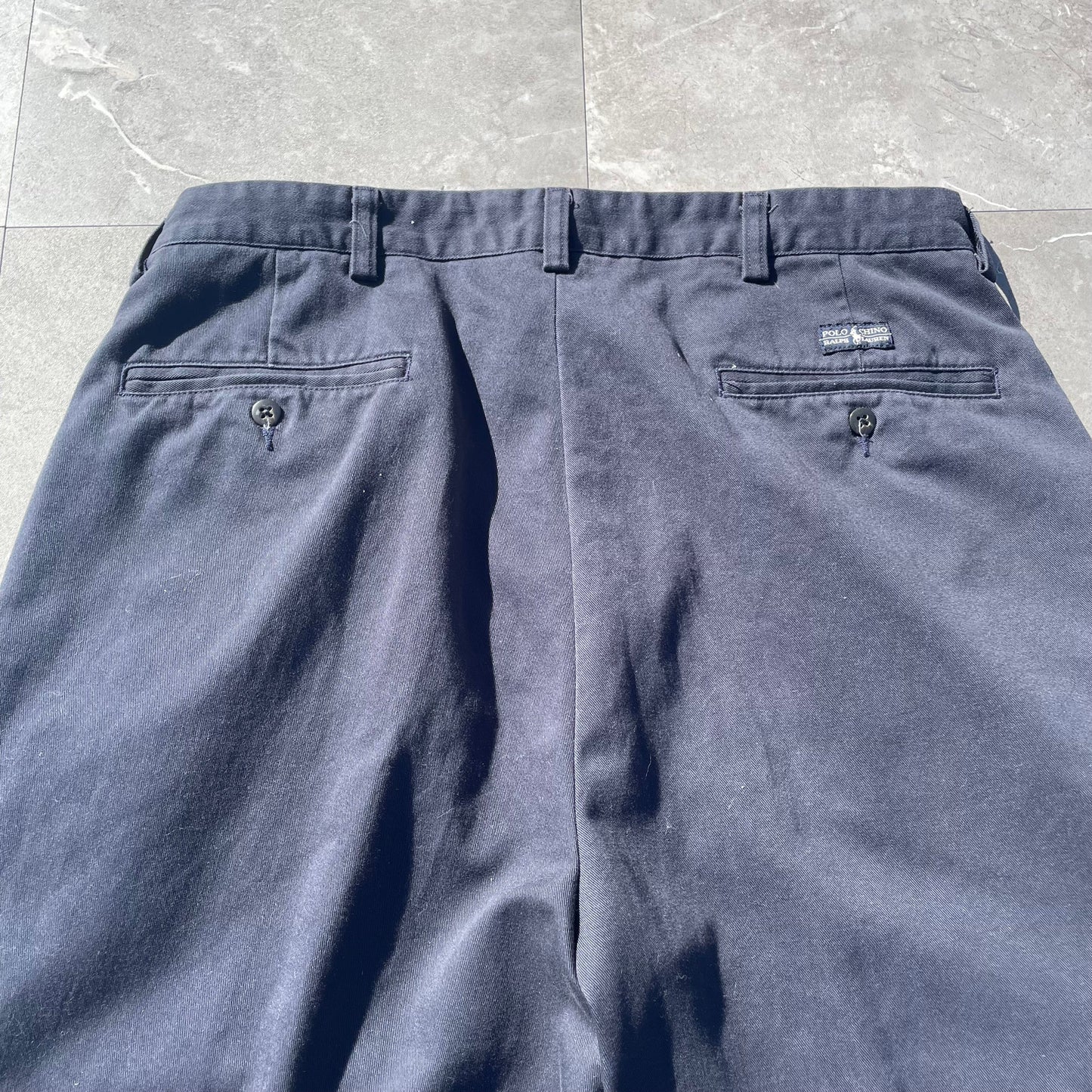 90s-00s Ralph Lauren “Andrew Pant” Two-Tuck Pleated Navy Chino Pants 34x30 KiiChain Clothing